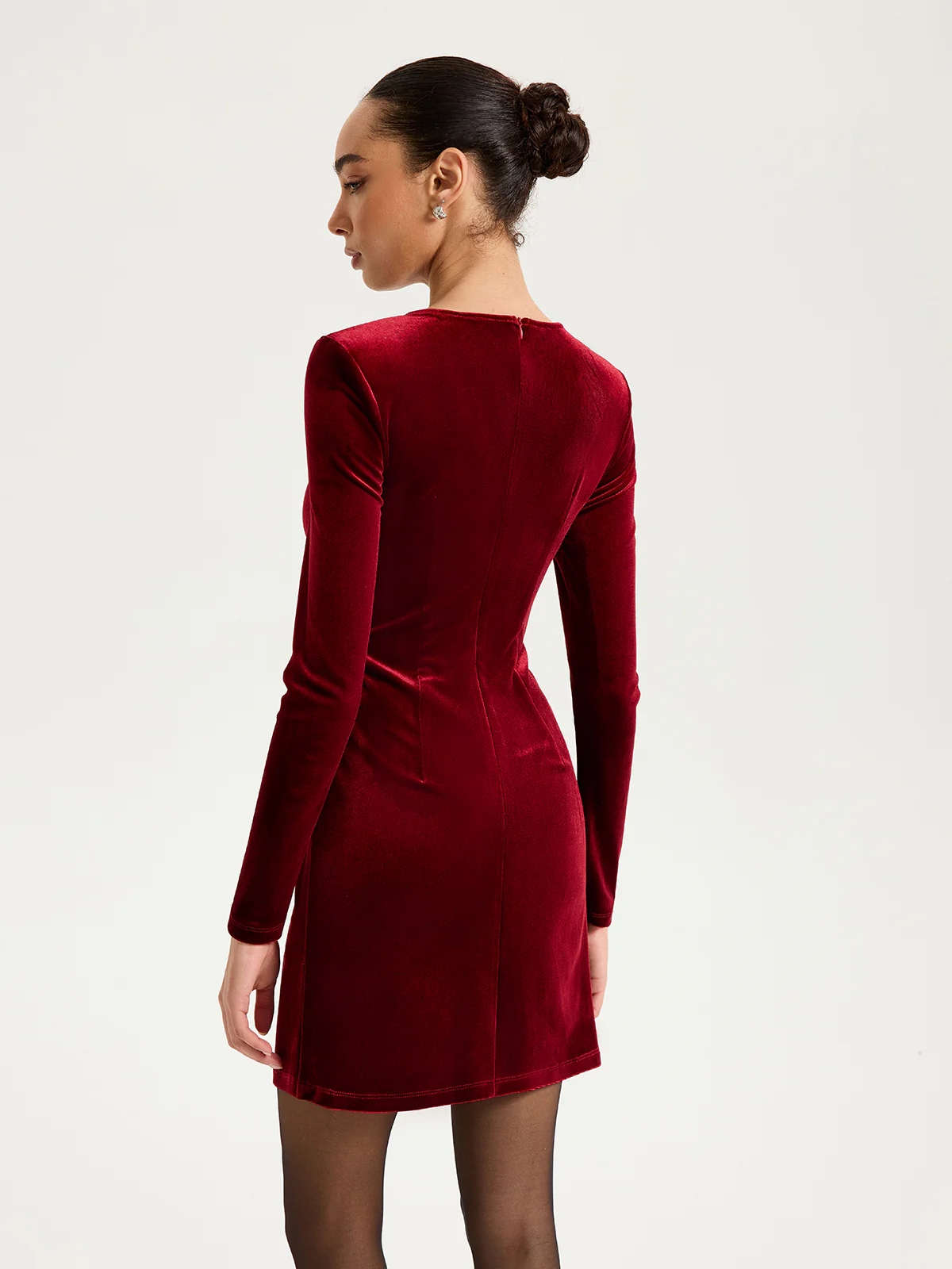 Chain Detail Cut-Out Velvet Mini Dress - Image 5