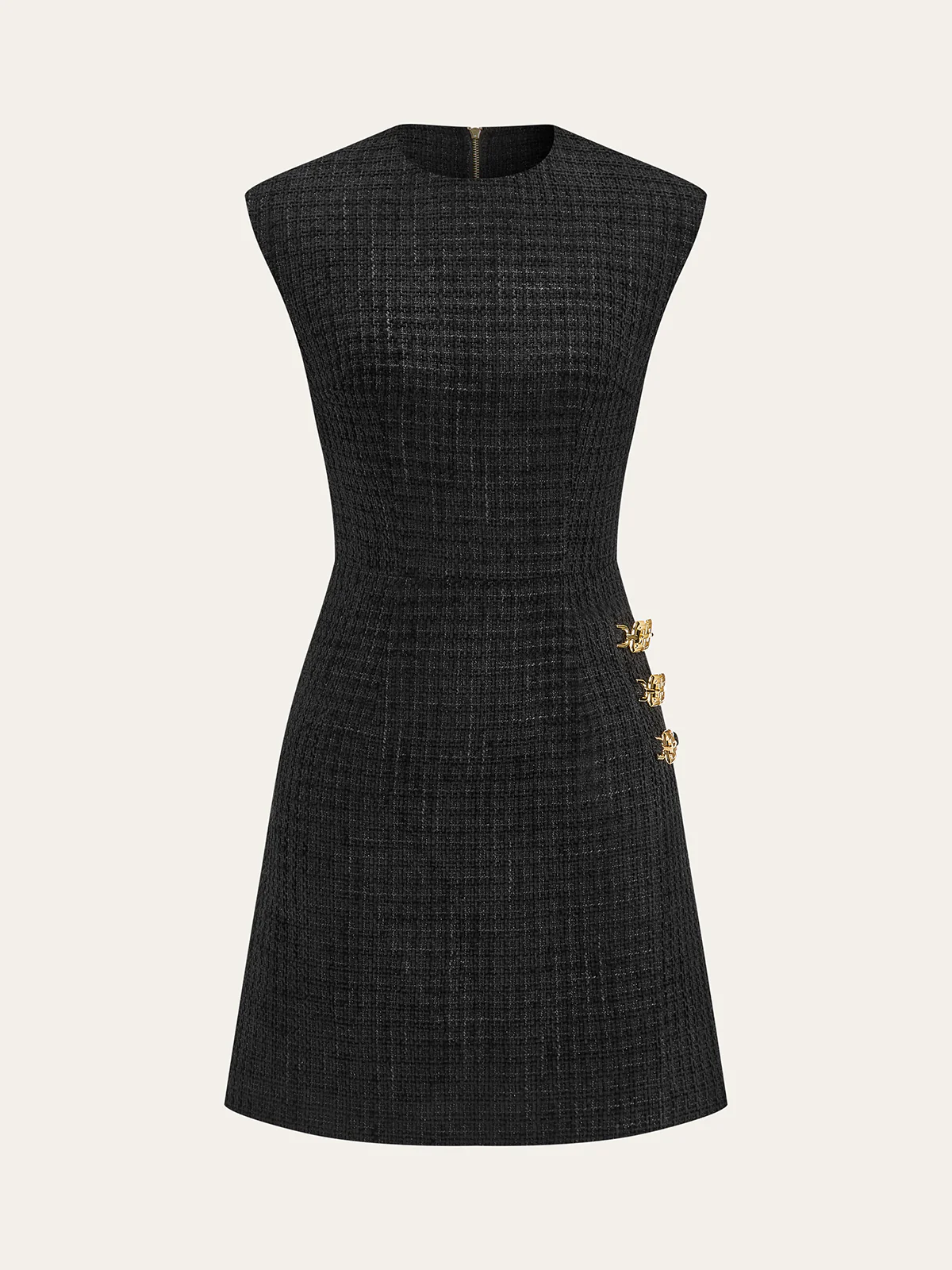 Chain Detail Tweed Sleeveless Mini Dress - Image 3