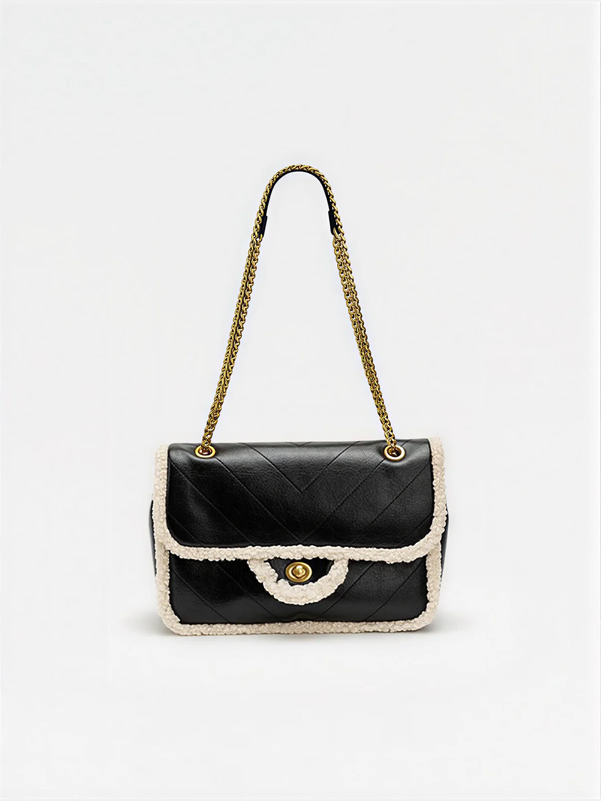 Chain Strap Shearling Trim Shoulder Bag