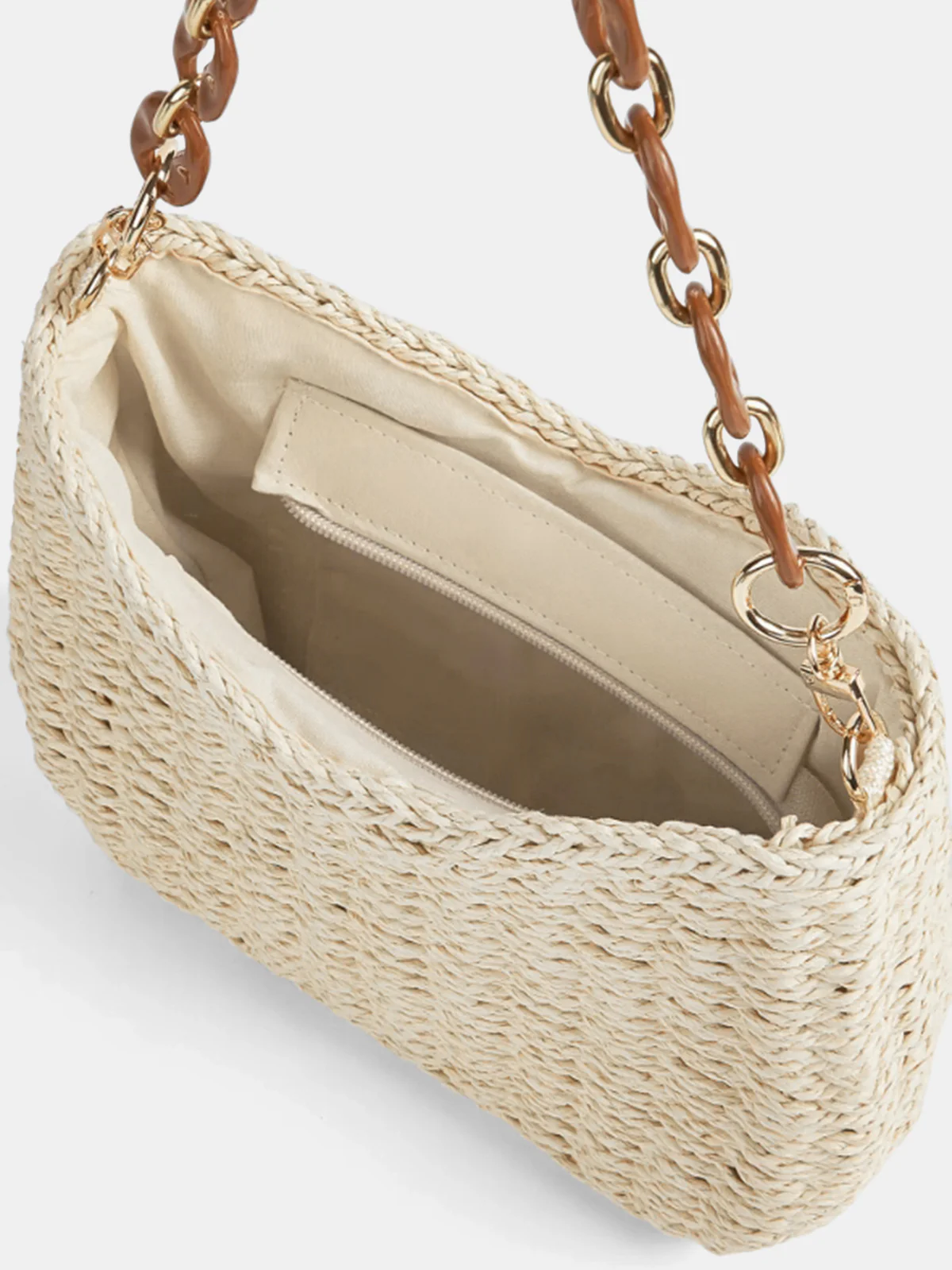 Chain Strap Straw Woven Shoulder Bag - Image 3