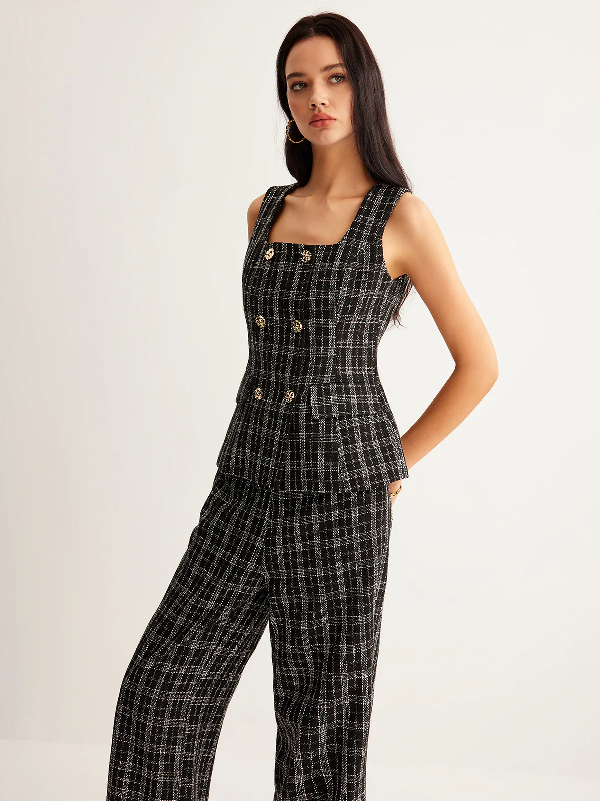 Checked Tweed Button Vest - Image 4