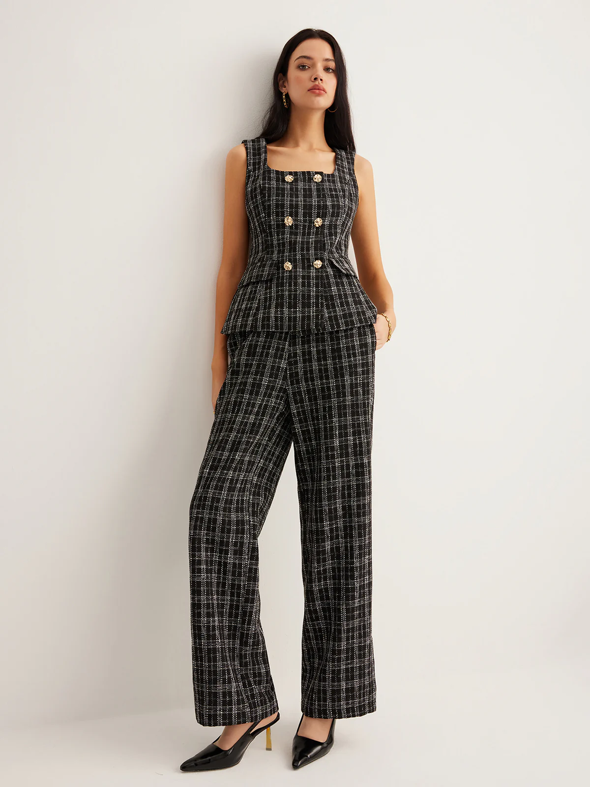 Checked Tweed Button Vest - Image 8