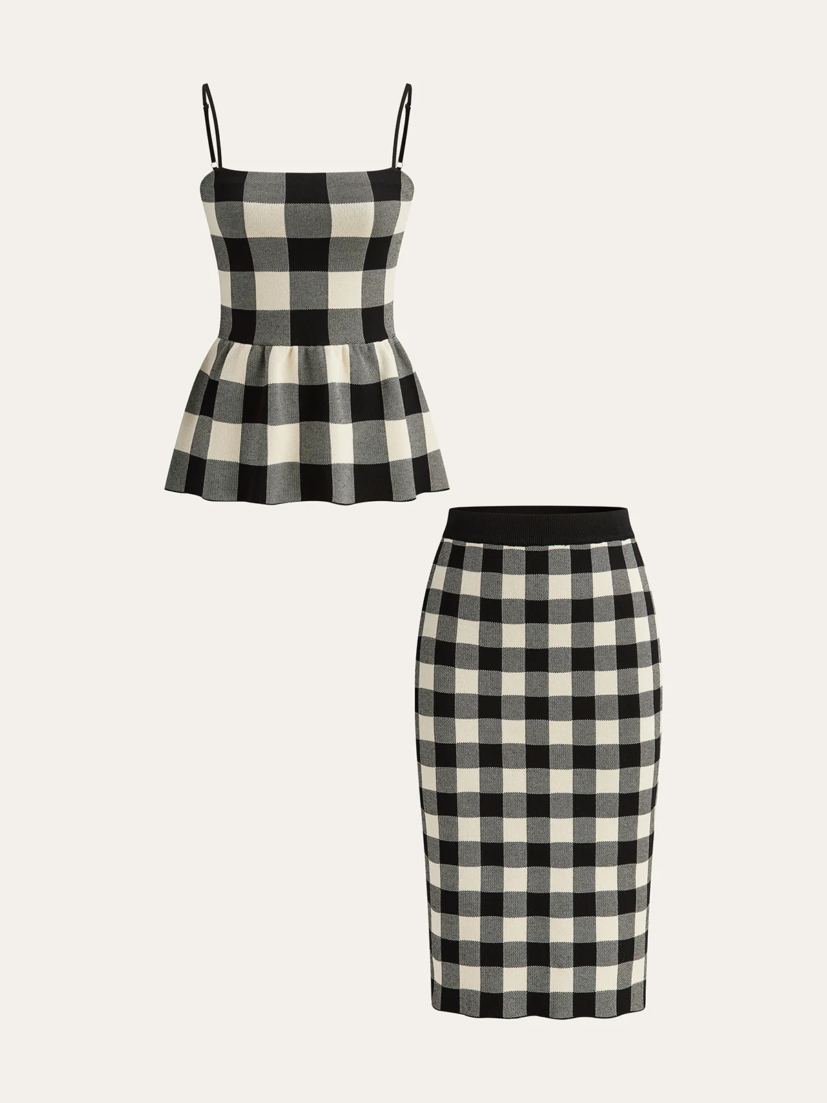 Checkered Cami Peplum Top and Skirt Set - Image 2