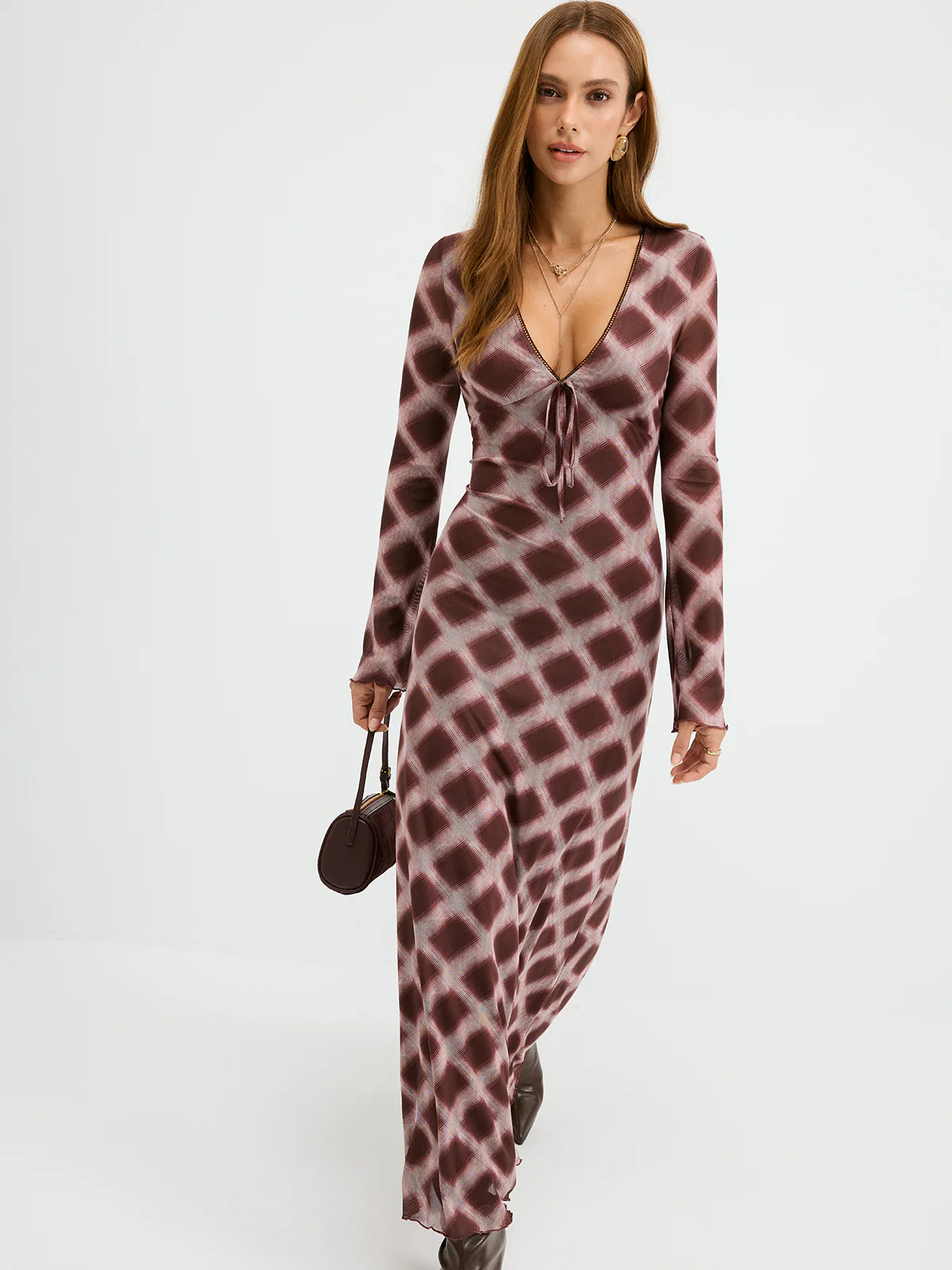 Checkered Mesh Maxi Dress - Image 3