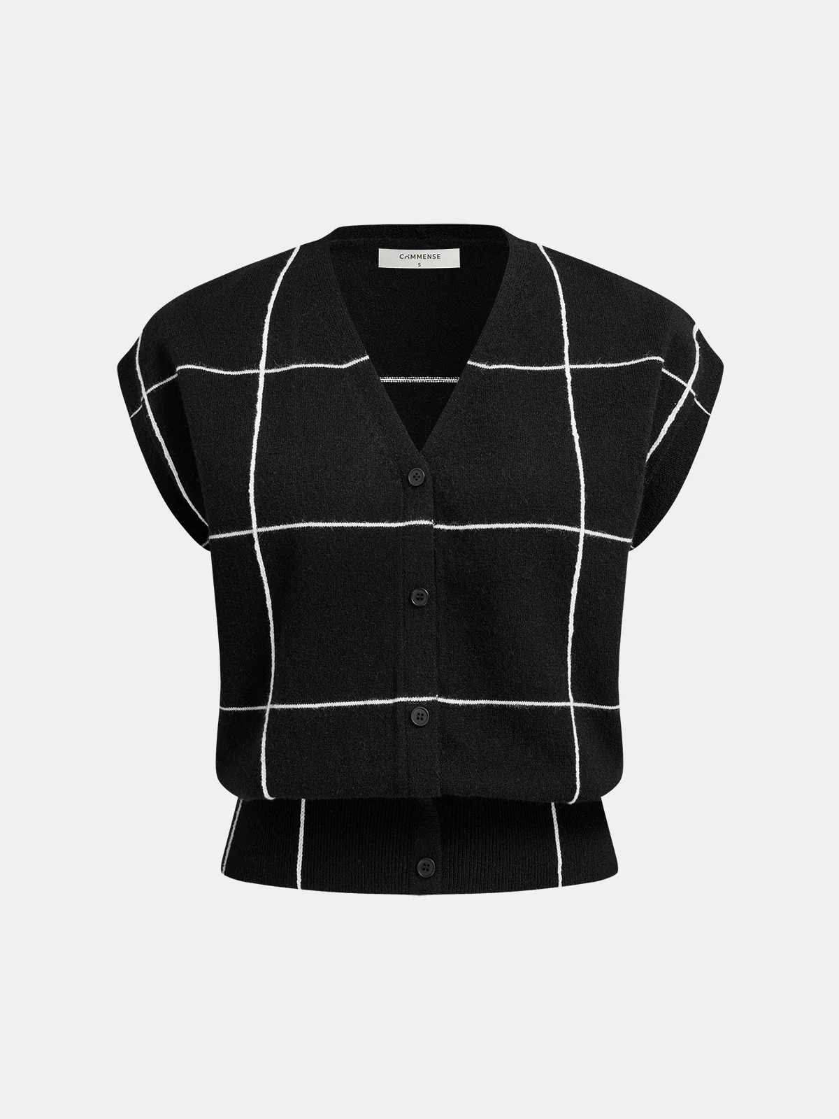 Checkered V-Neck Button-Front Knit Vest