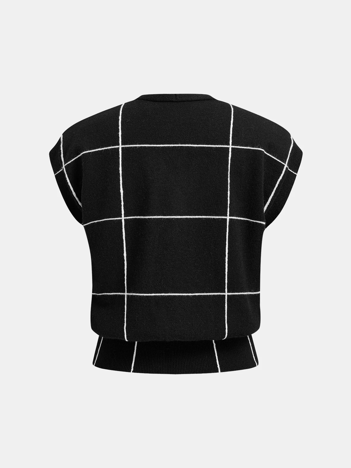 Checkered V-Neck Button-Front Knit Vest - Image 2
