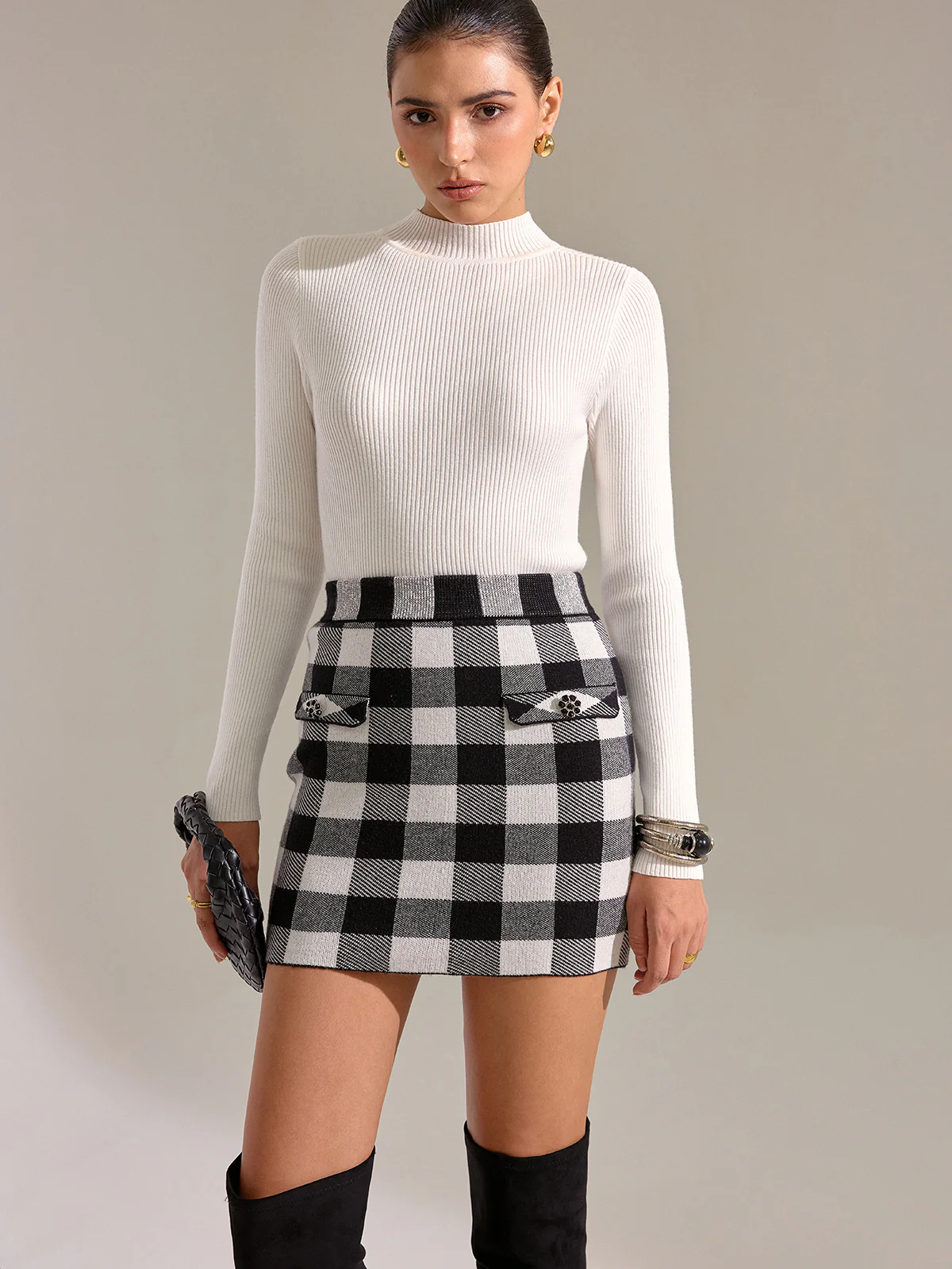 Checkered Wool Blend Mini Skirt