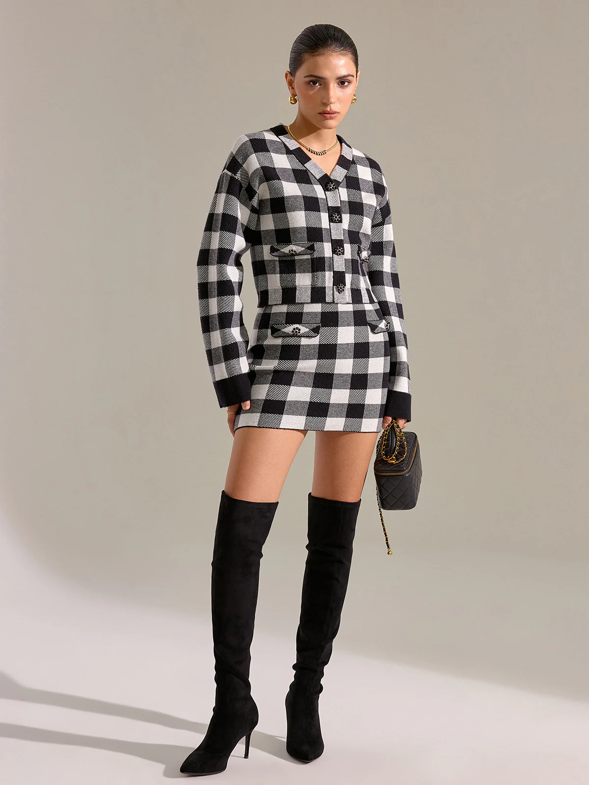 Checkered Wool Blend Mini Skirt - Image 2