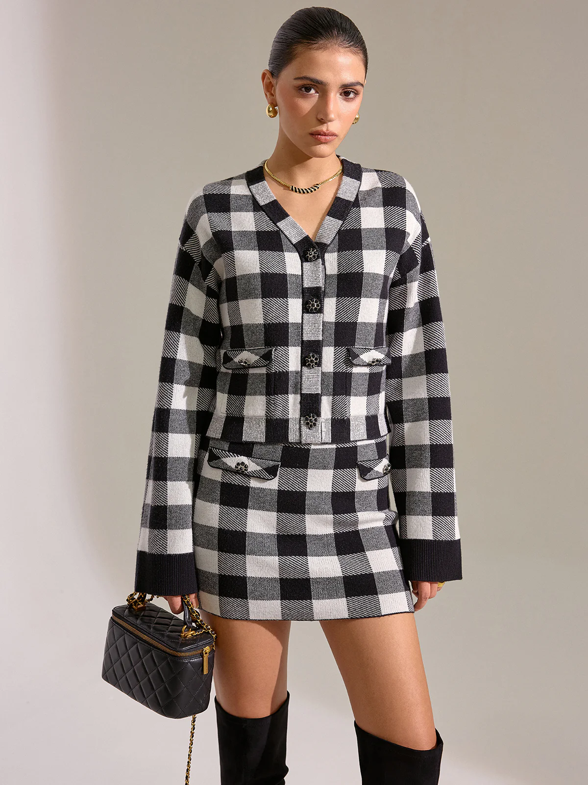Checkered Wool Blend Mini Skirt - Image 4