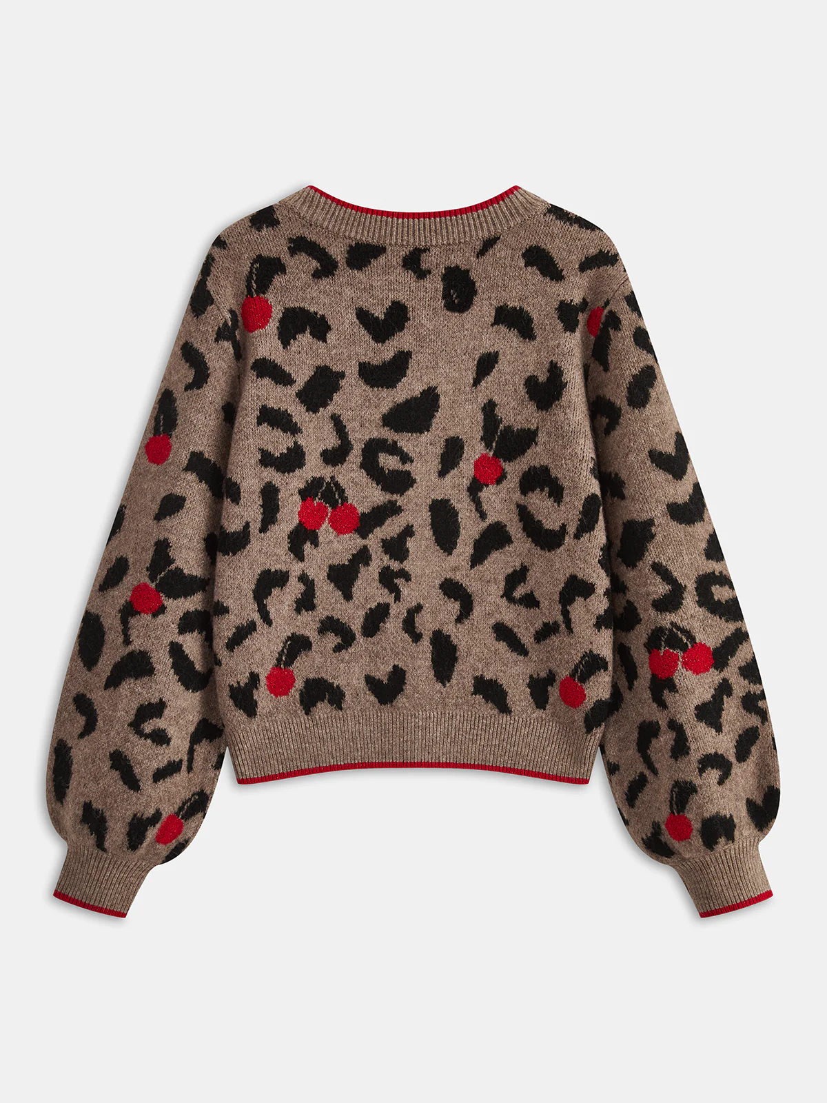 Cherry Leopard Print Knit Cardigan - Image 2