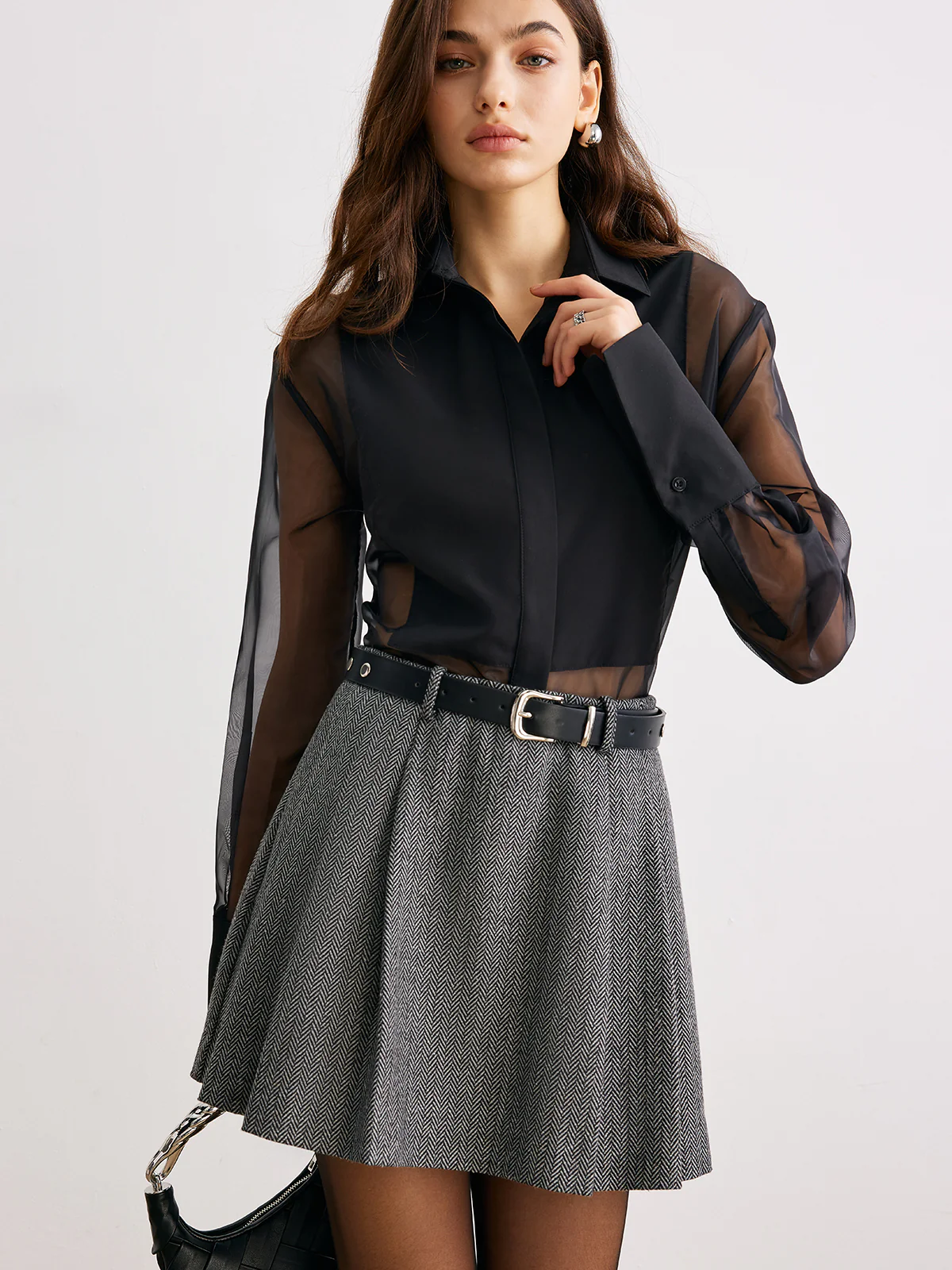 Chevron Belted Tweed Skirt - Image 4