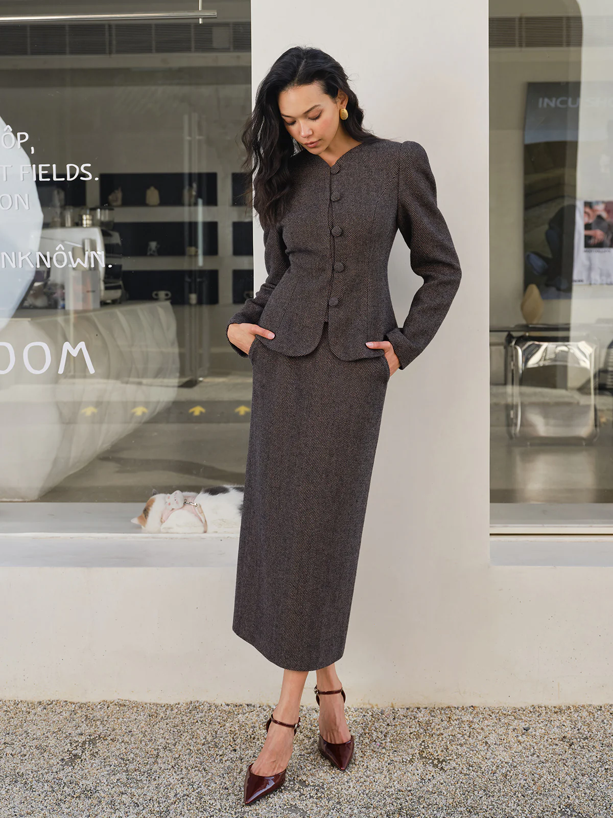 Chevron Button Slim Blazer - Image 3