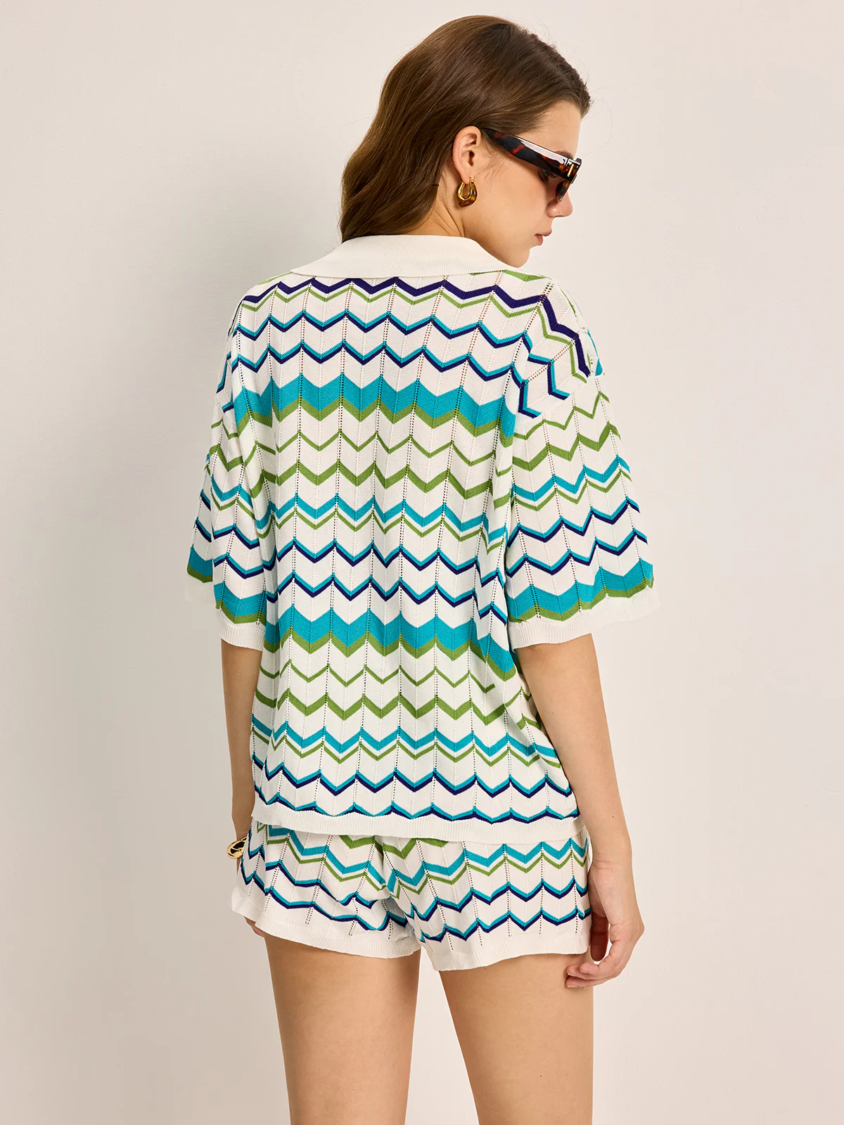 Chevron Pattern Knitted Shorts Set - Image 7