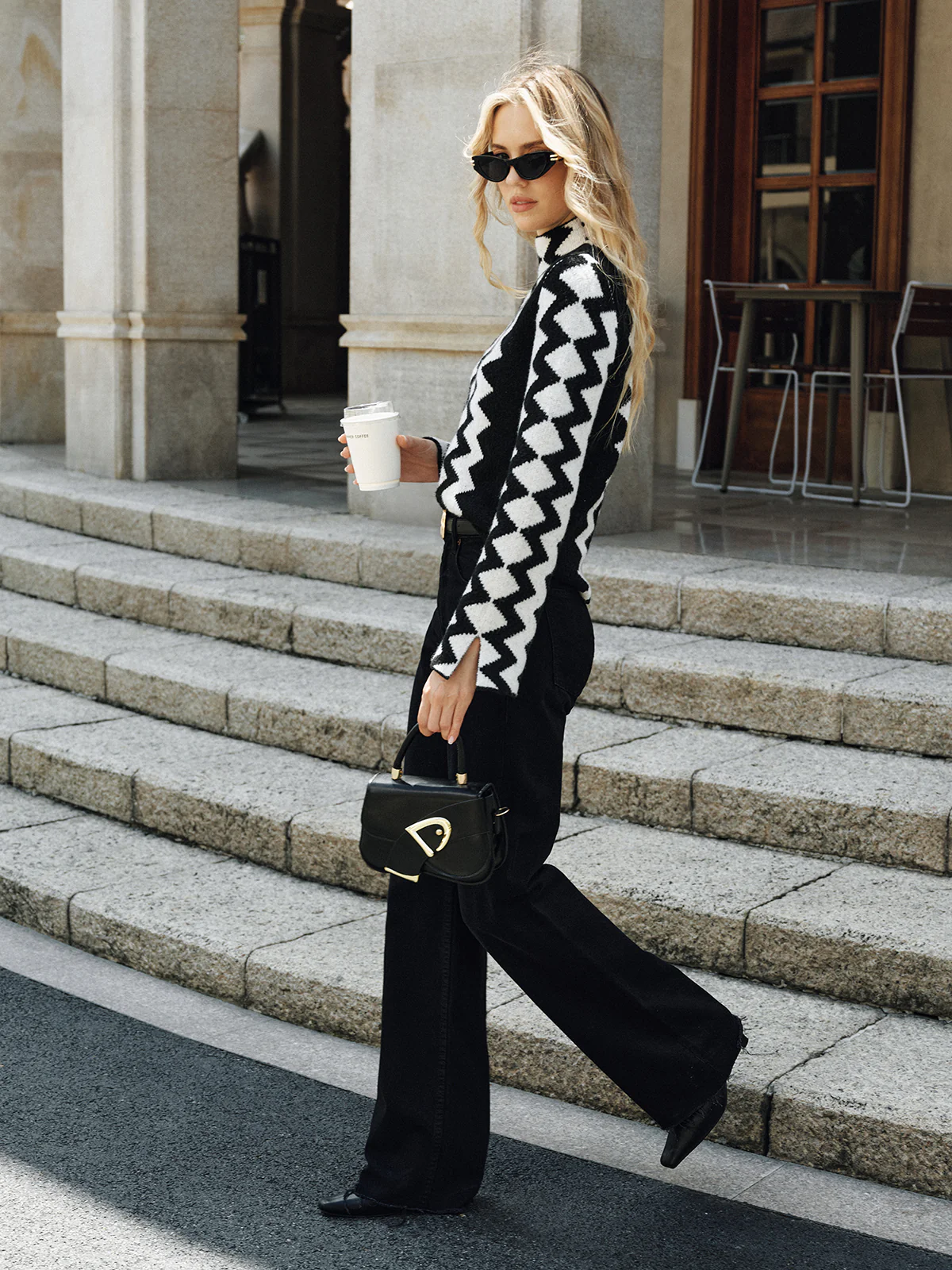 Chevron Pattern Mock Neck Knit Sweater - Image 5