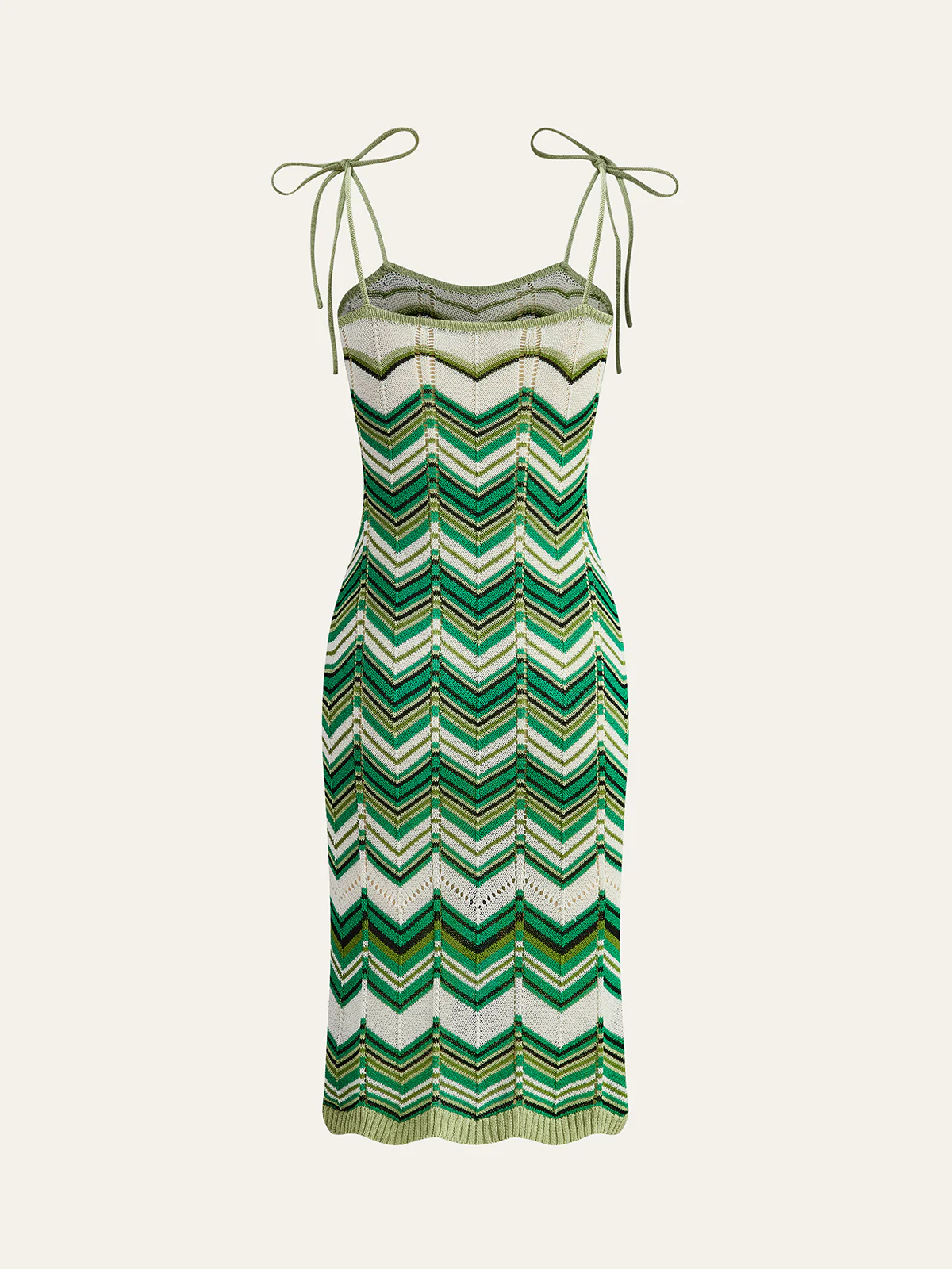 Chevron-Patterned Tie-Strap Knit Midi Dress - Image 2