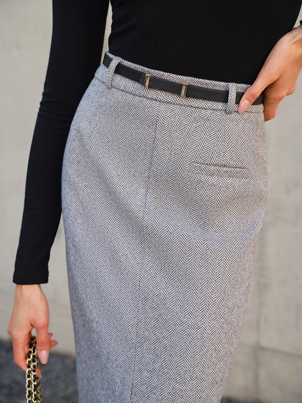 Chevron Split Midi Skirt Without Belt - Image 3