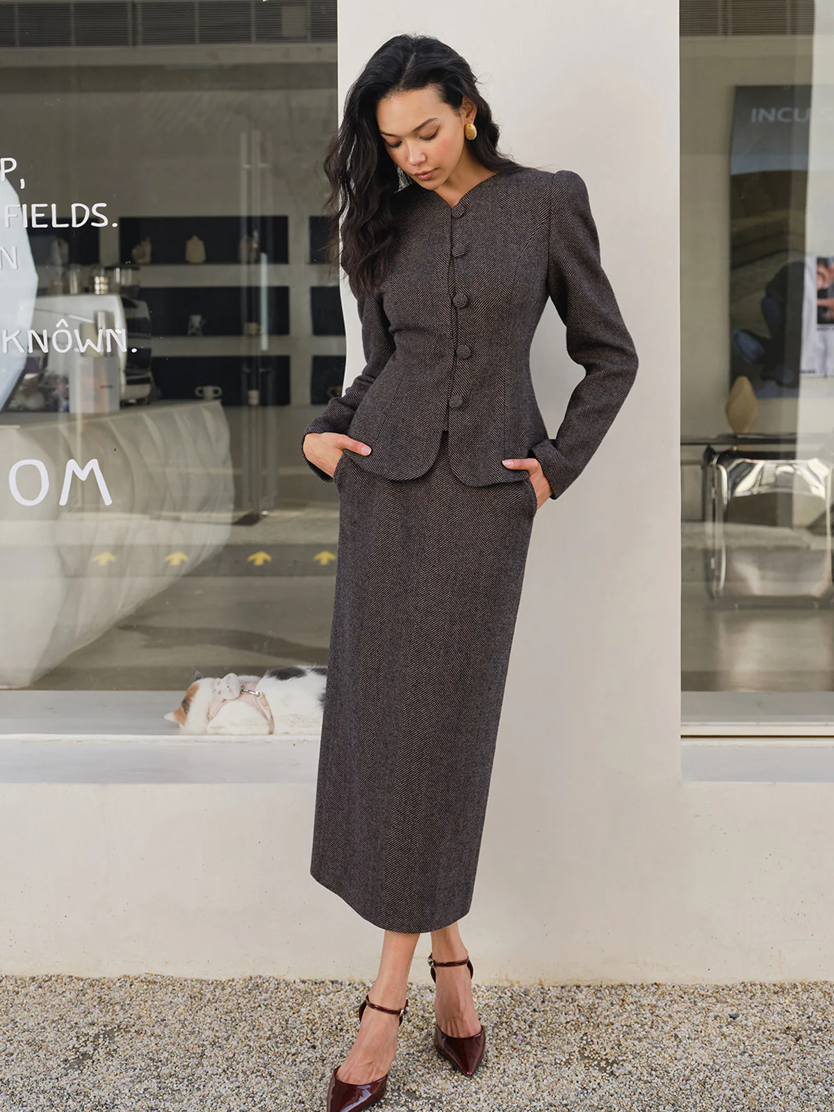 Chevron Split Pockets Skirt - Image 6