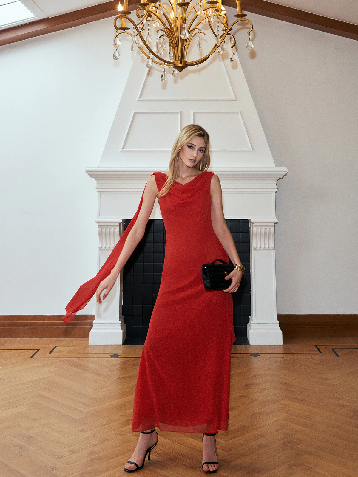 Chiffon Cowl Neck Backless Dress - Image 5