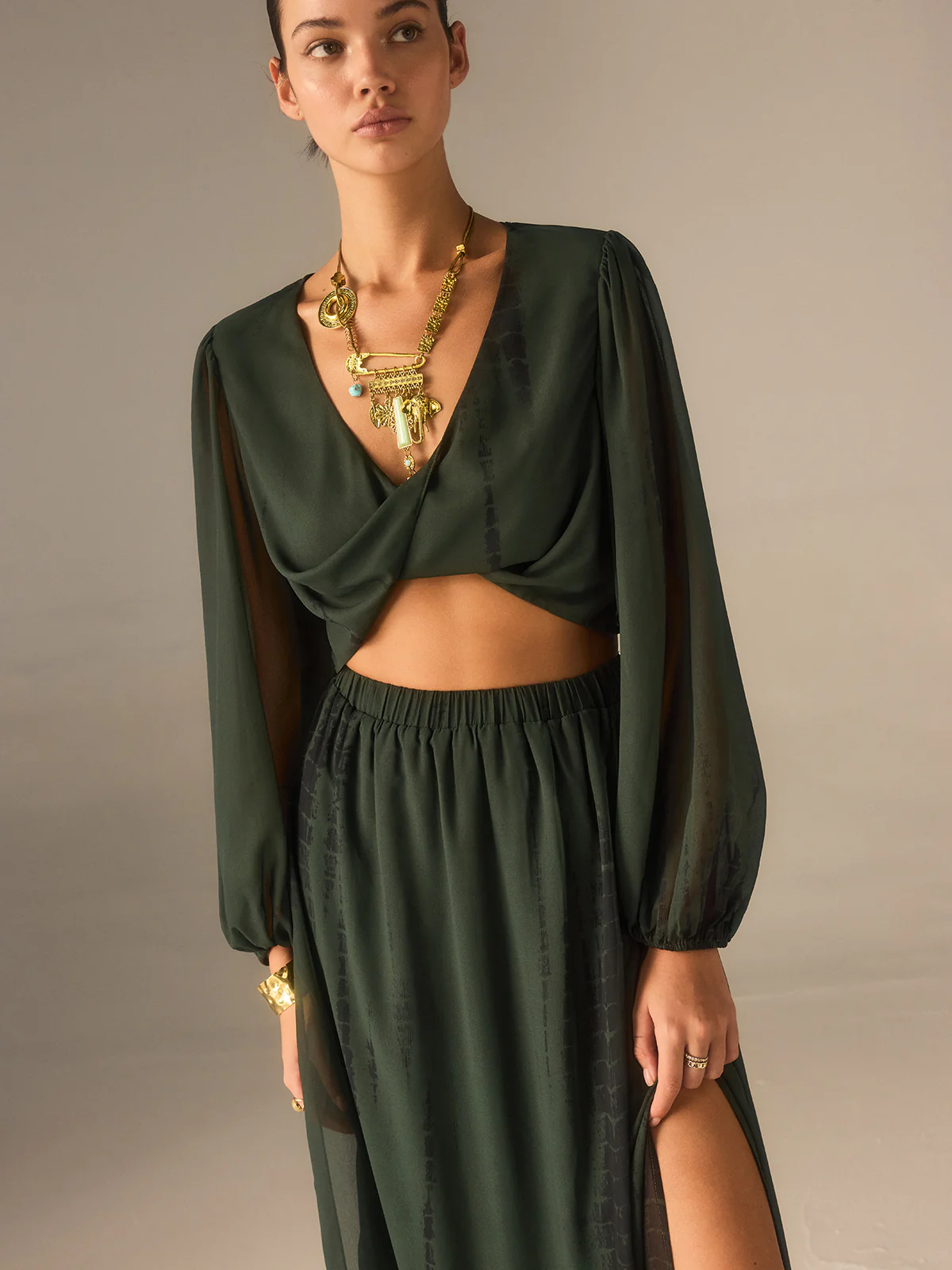 Chiffon Crop Top and Slit Maxi Skirt Set - Image 3