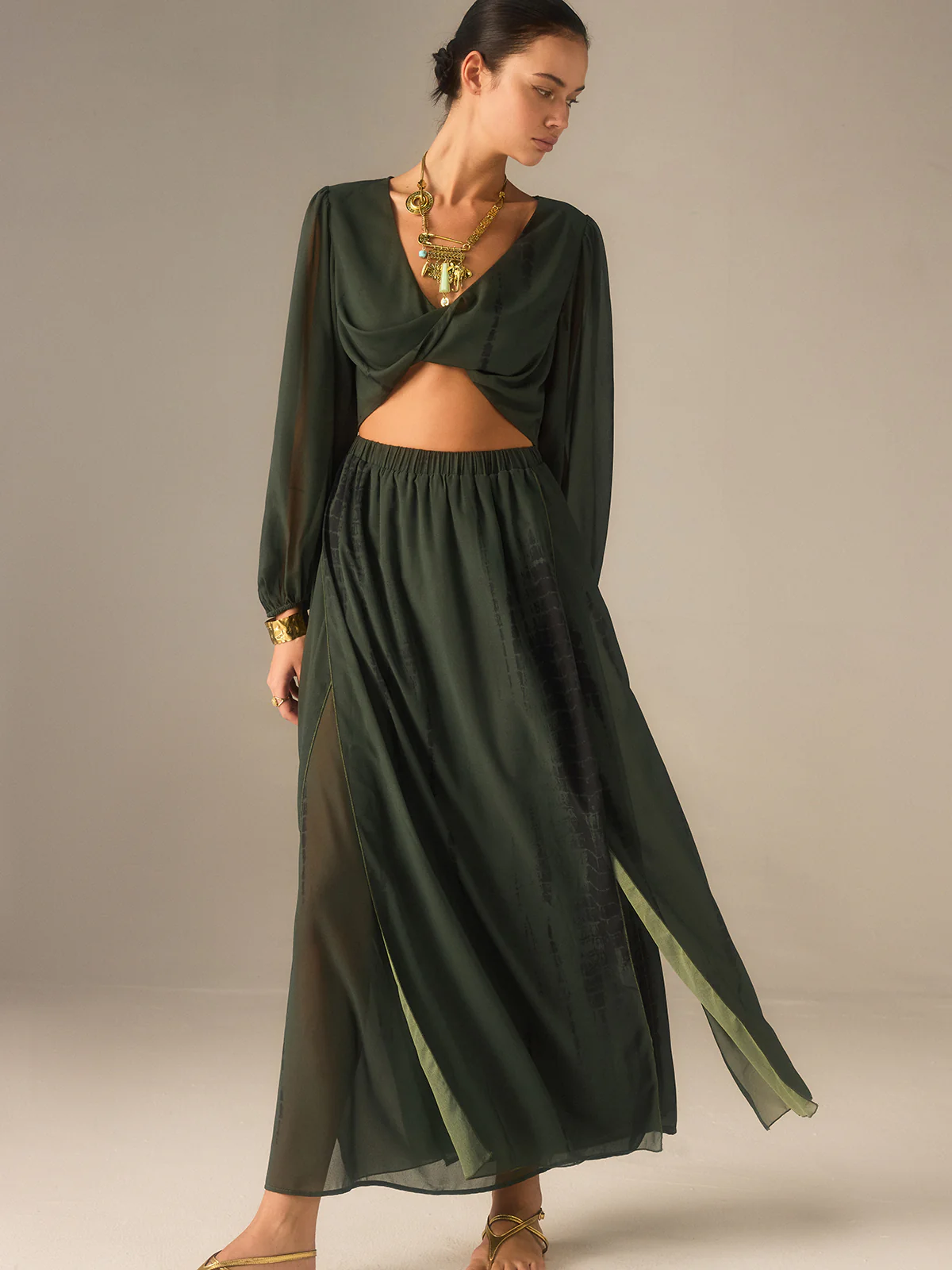 Chiffon Crop Top and Slit Maxi Skirt Set - Image 4