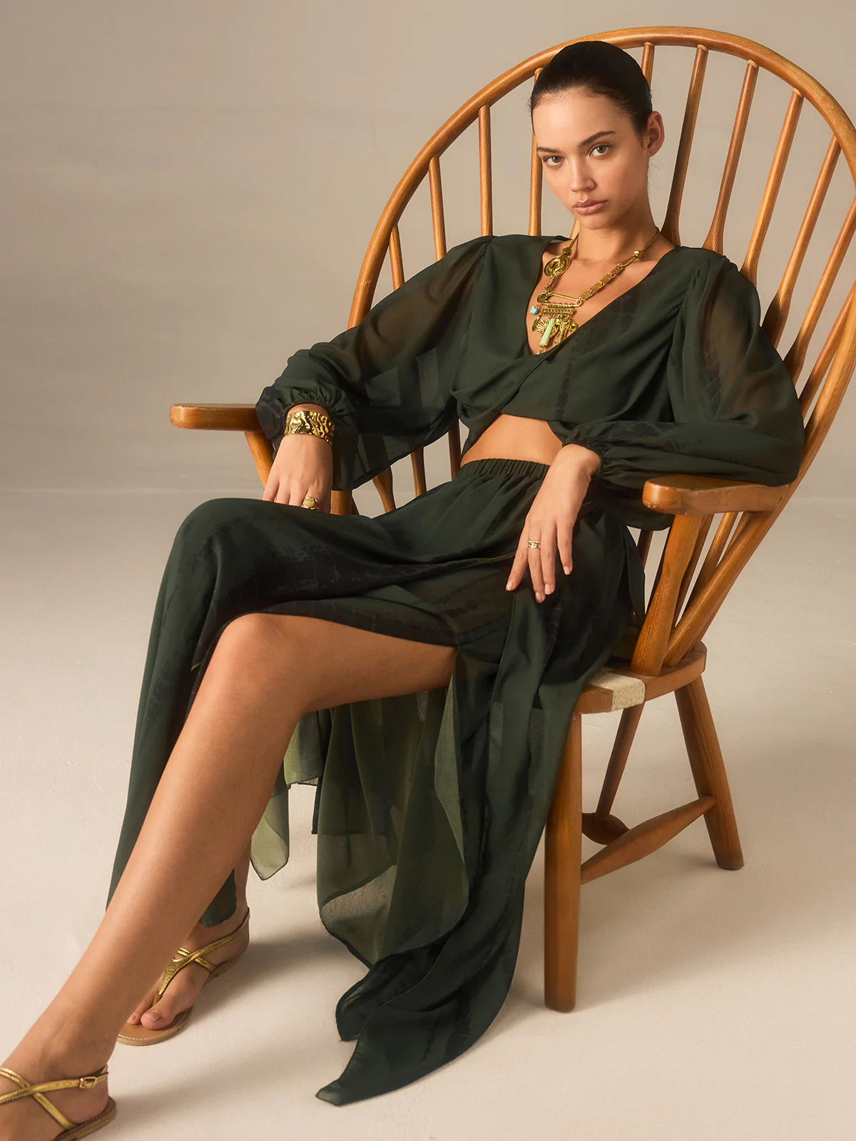 Chiffon Crop Top and Slit Maxi Skirt Set - Image 6