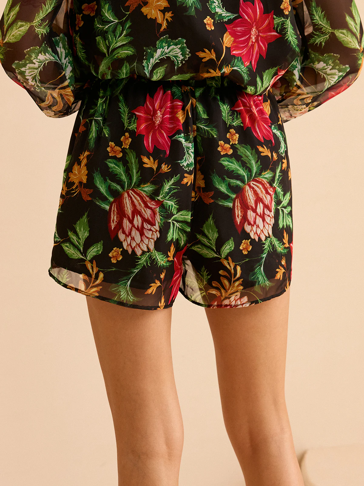 Chiffon Floral Print Elastic Waist Shorts - Image 7