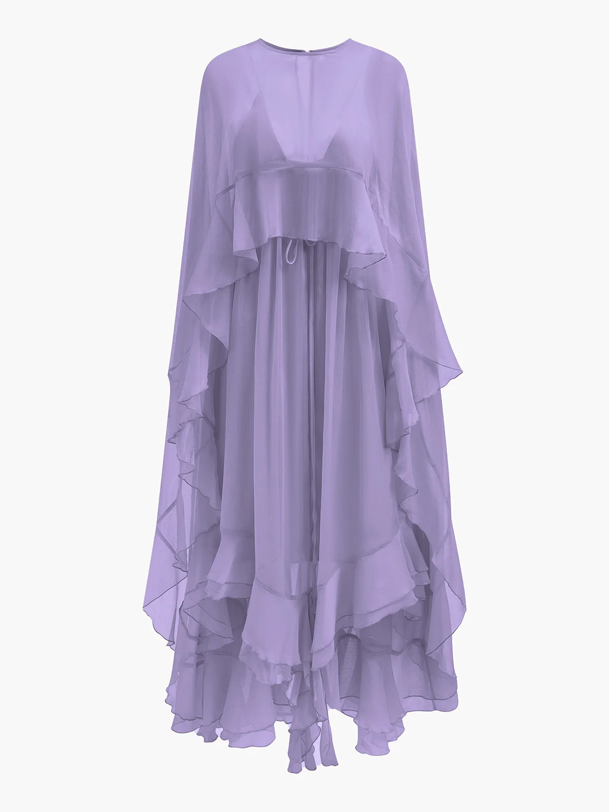 Semi-Sheer Chiffon Layered Dress With Cloak - Image 12