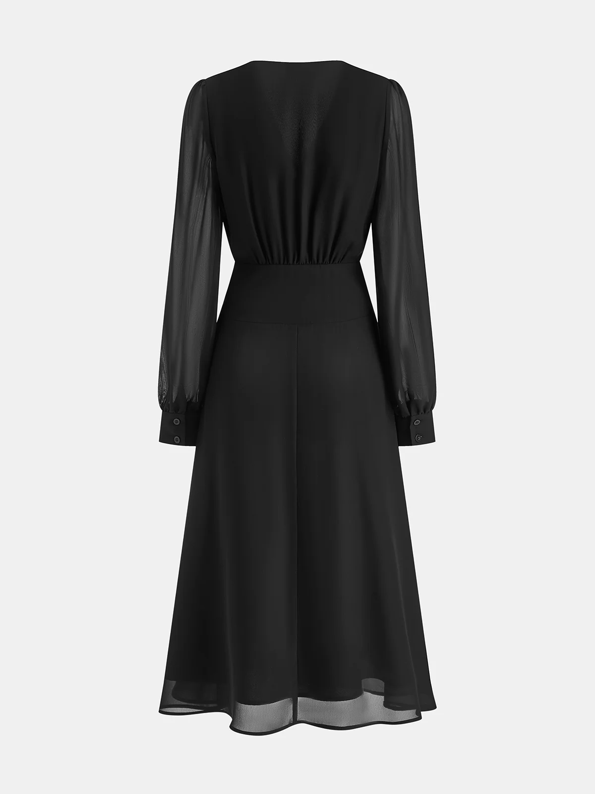 Chiffon Long Sleeve Ruched V-Neck Maxi Dress - Image 2
