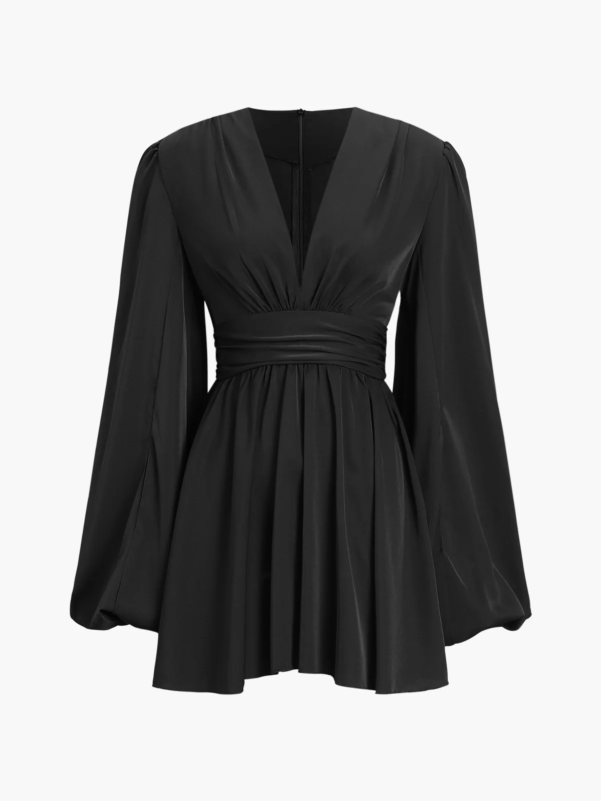 Chiffon Low Cut V-neck Pleated Zip Mini Dress - Image 2