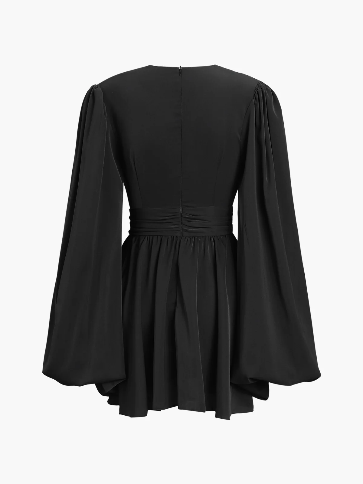 Chiffon Low Cut V-neck Pleated Zip Mini Dress - Image 3