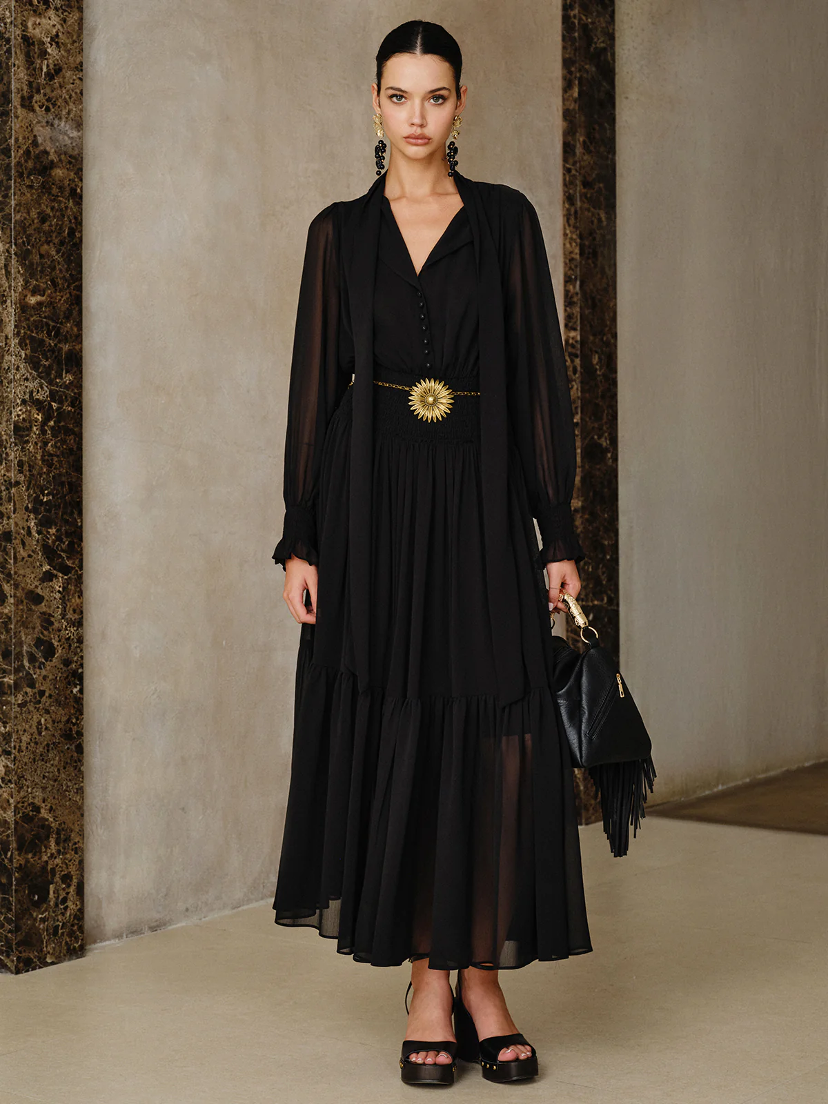 Chiffon Maxi Dress with Scarf - Image 2