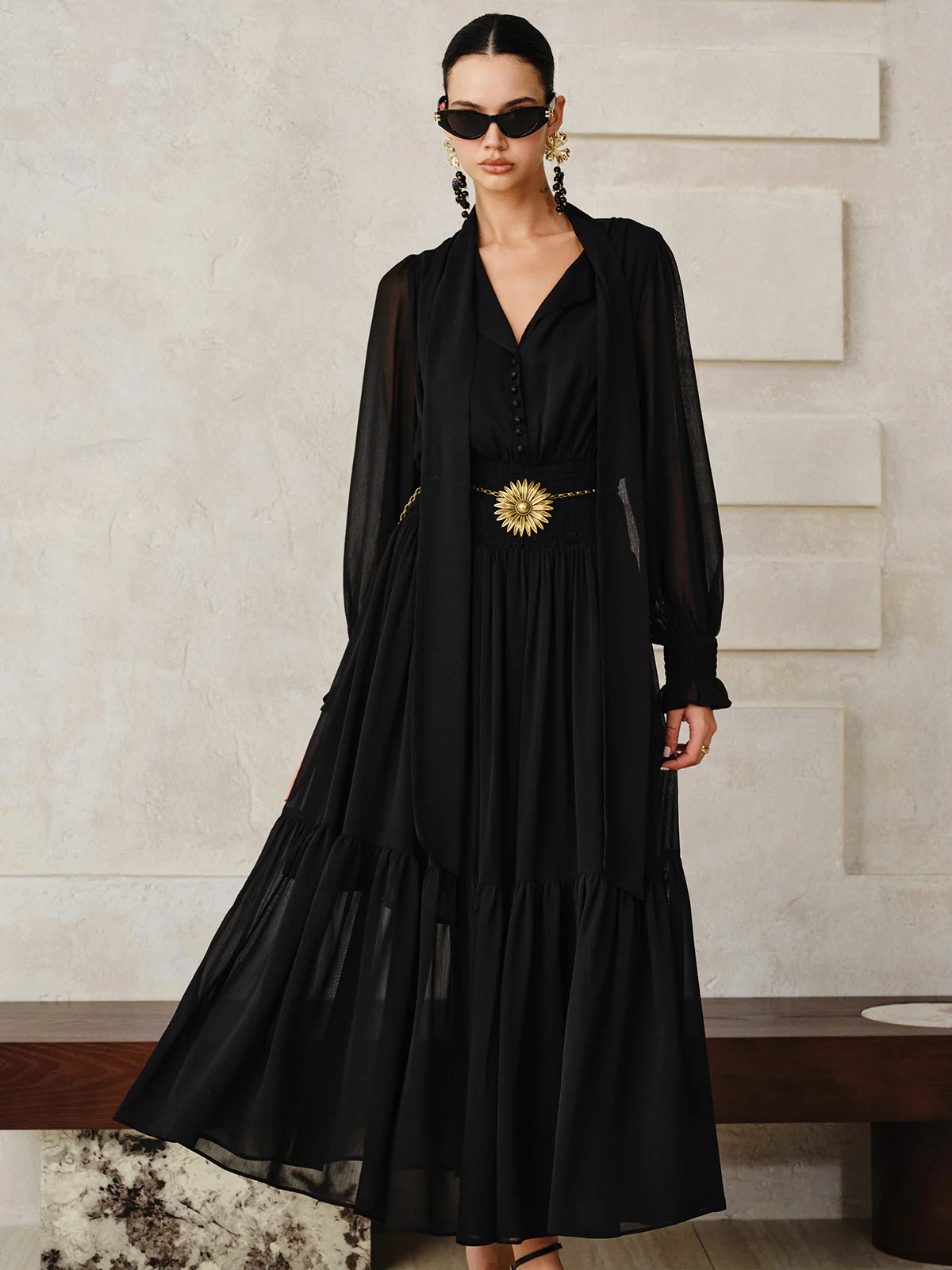 Chiffon Maxi Dress with Scarf - Image 5