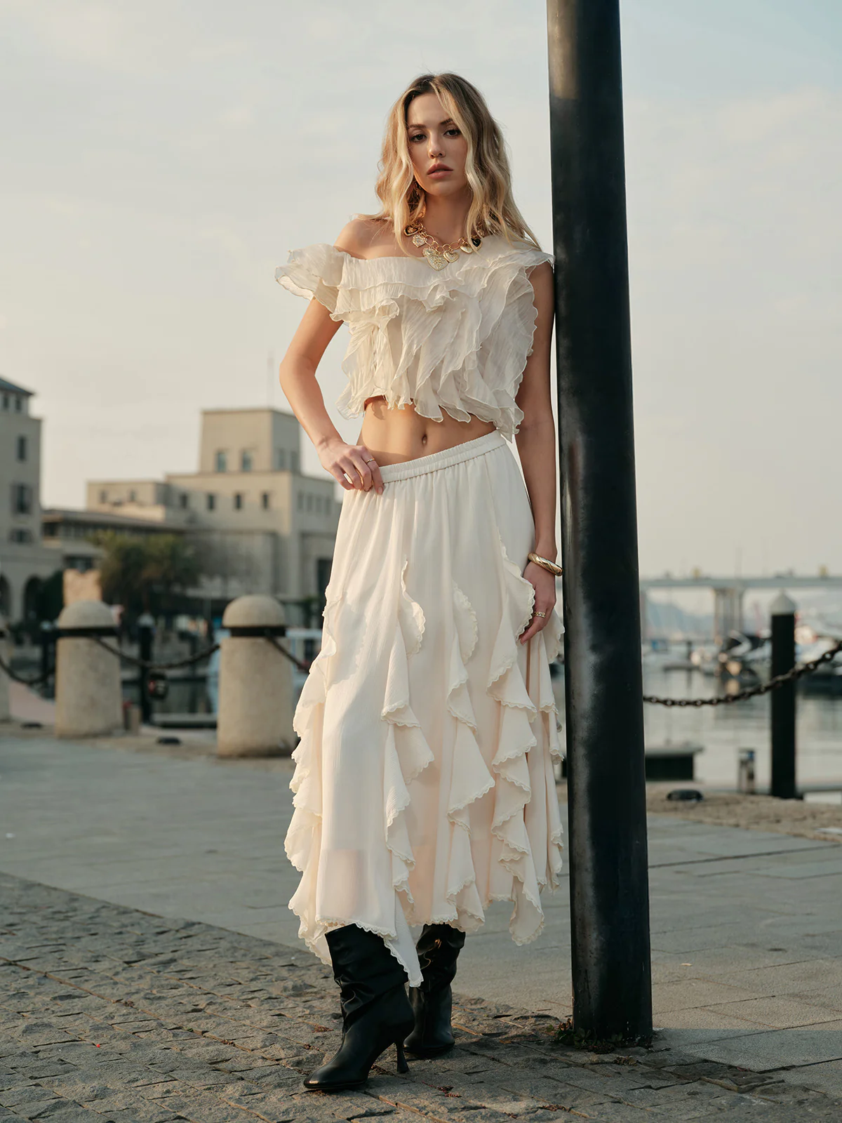 Chiffon One-Shoulder Ruffle Top - Image 2