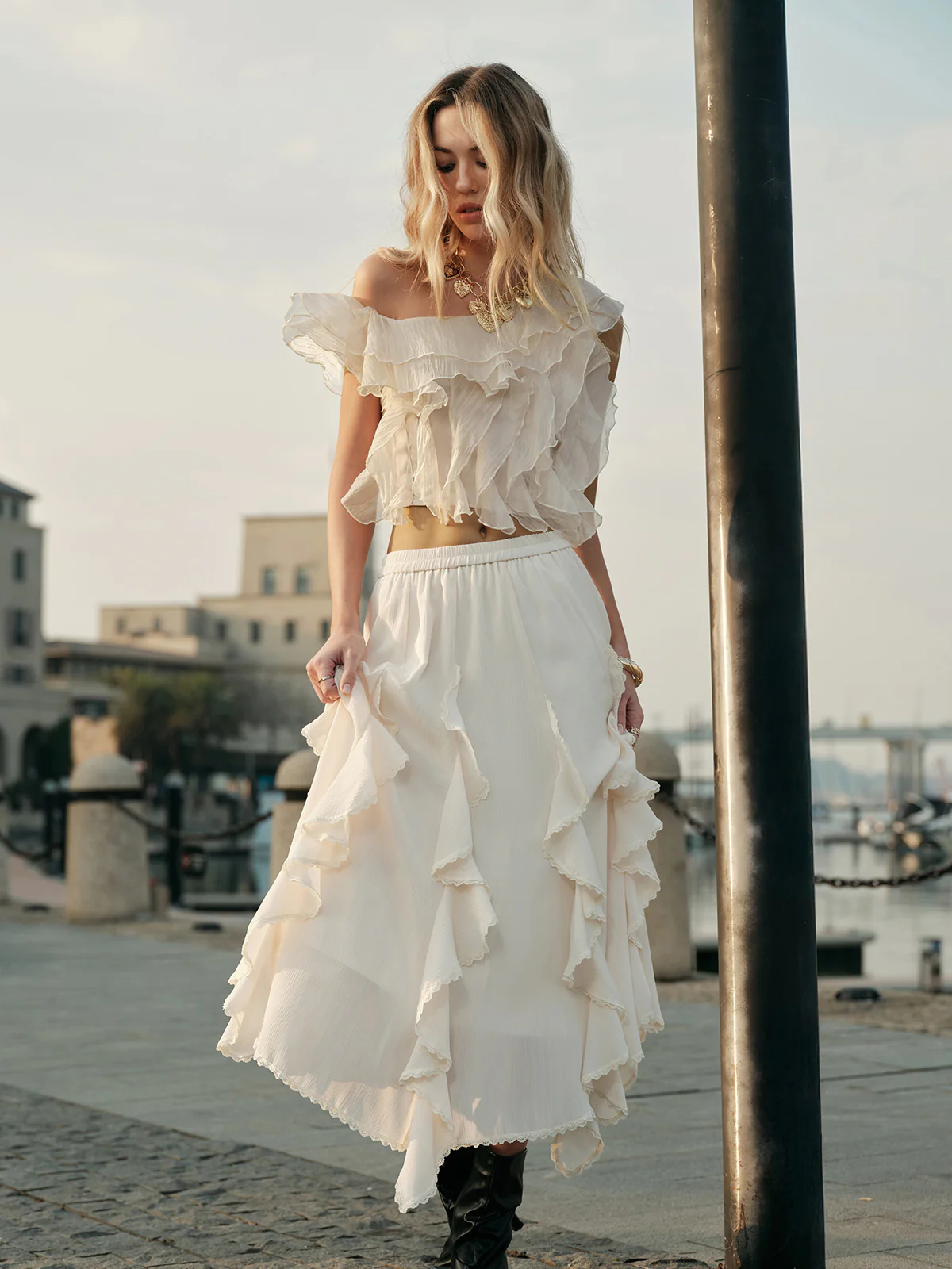 Chiffon One-Shoulder Ruffle Top - Image 6