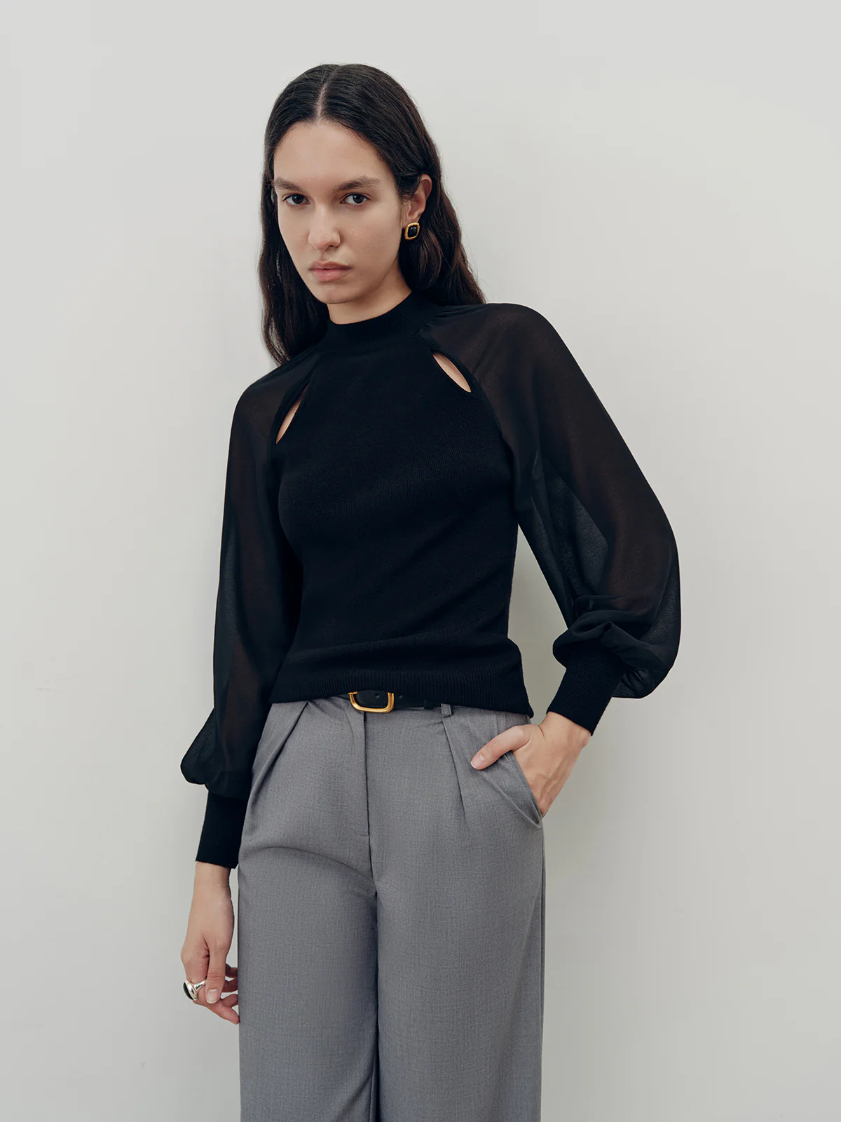 Chiffon Paneled Knit Top