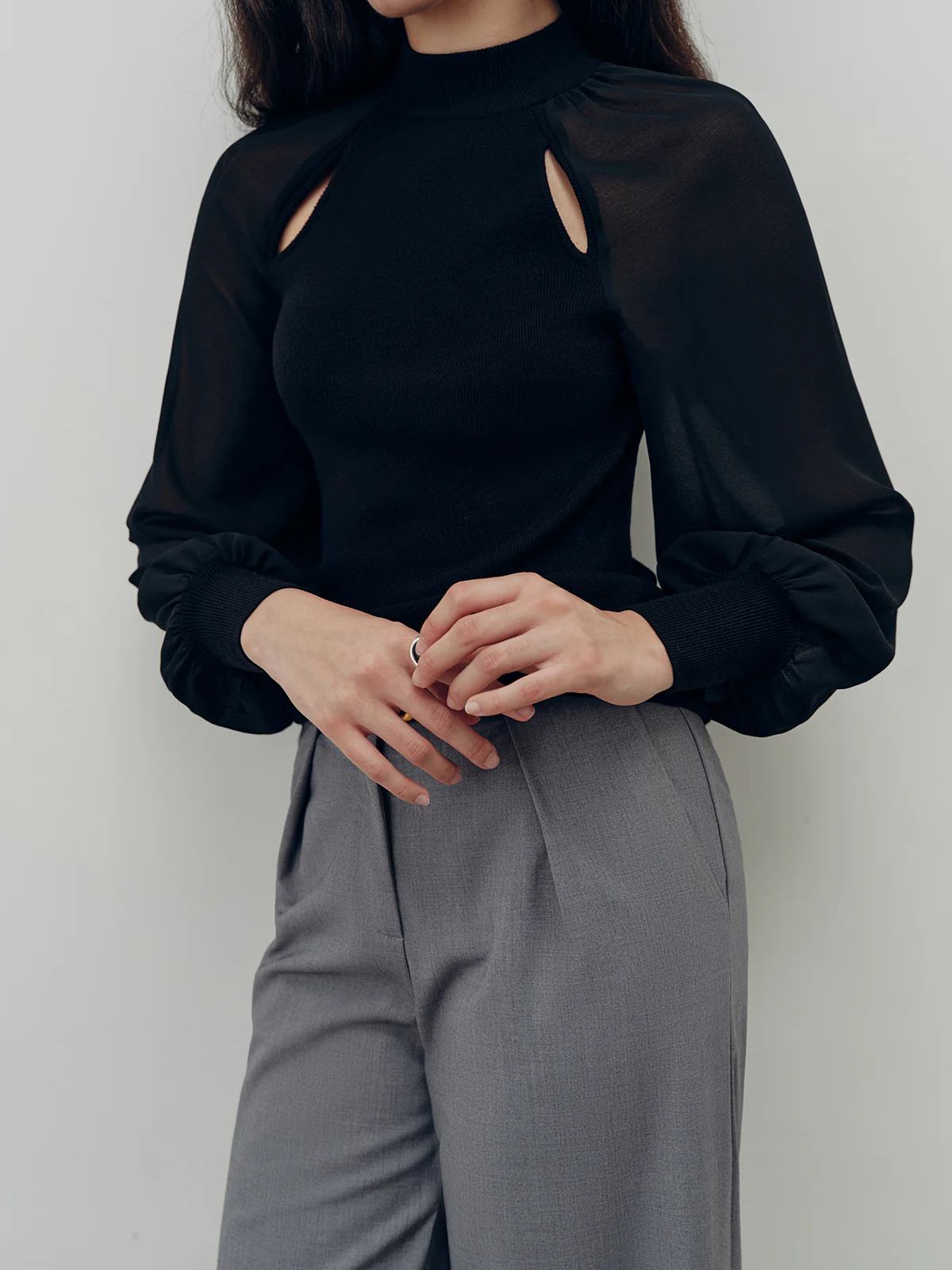 Chiffon Paneled Knit Top - Image 2