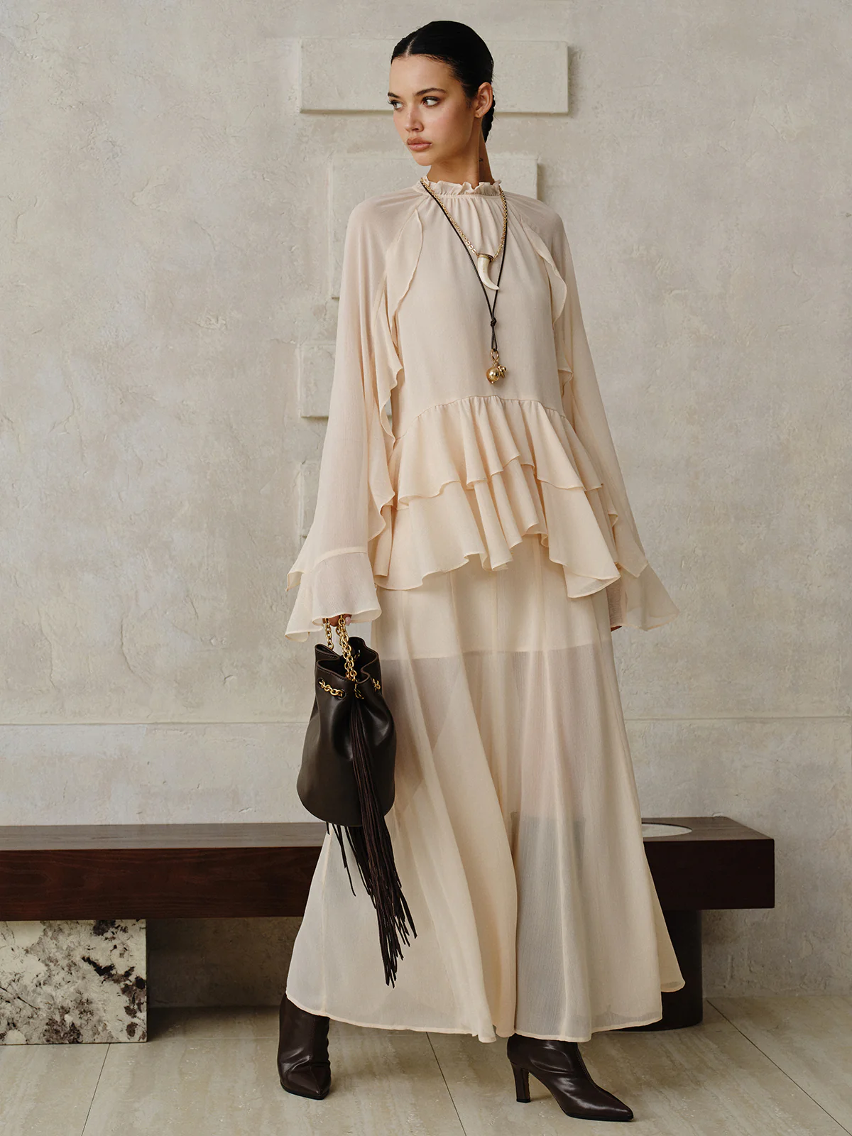 Chiffon Tiered Ruffle Top and Skirt Set - Image 2