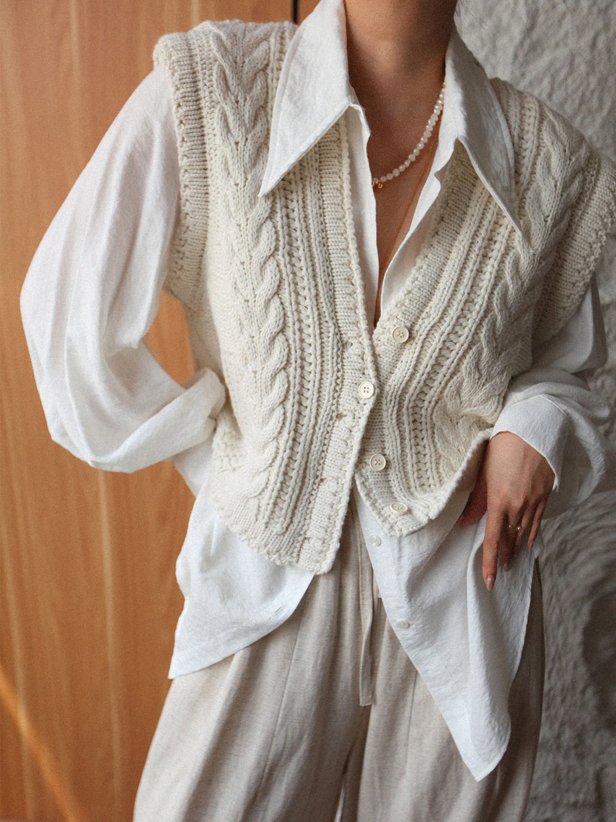 Chunky Knit V-Neck Button Cardigan - Image 6