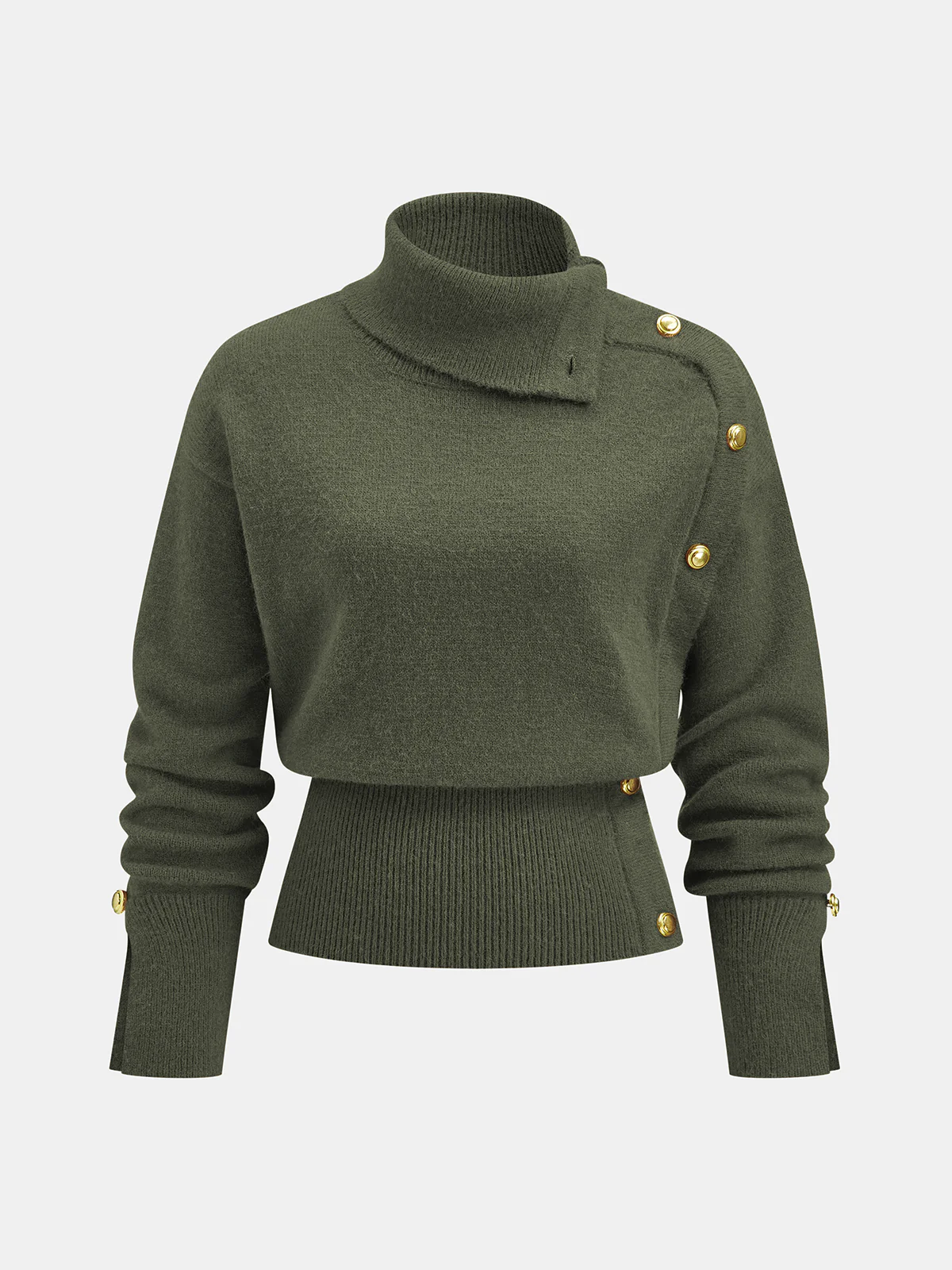 Cinched Waist Asymmetrical Turtleneck Sweater - Image 5