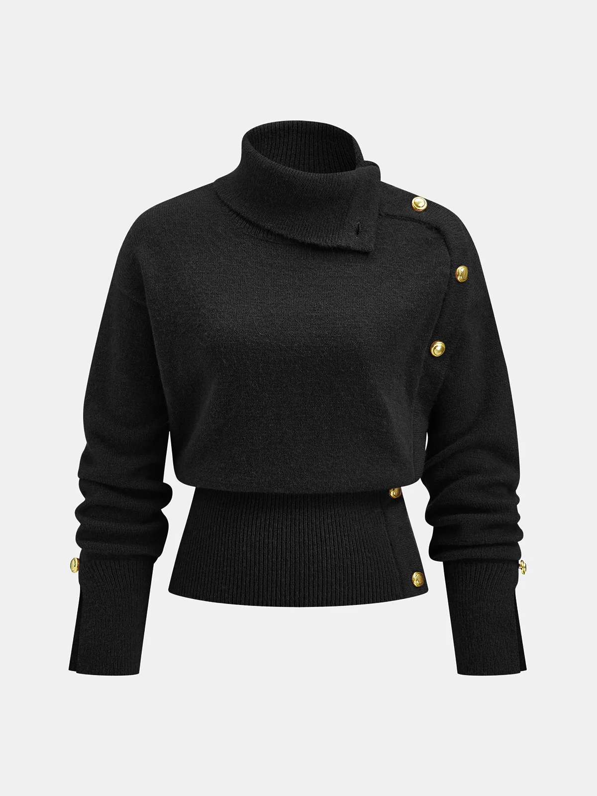 Cinched Waist Asymmetrical Turtleneck Sweater - Image 6