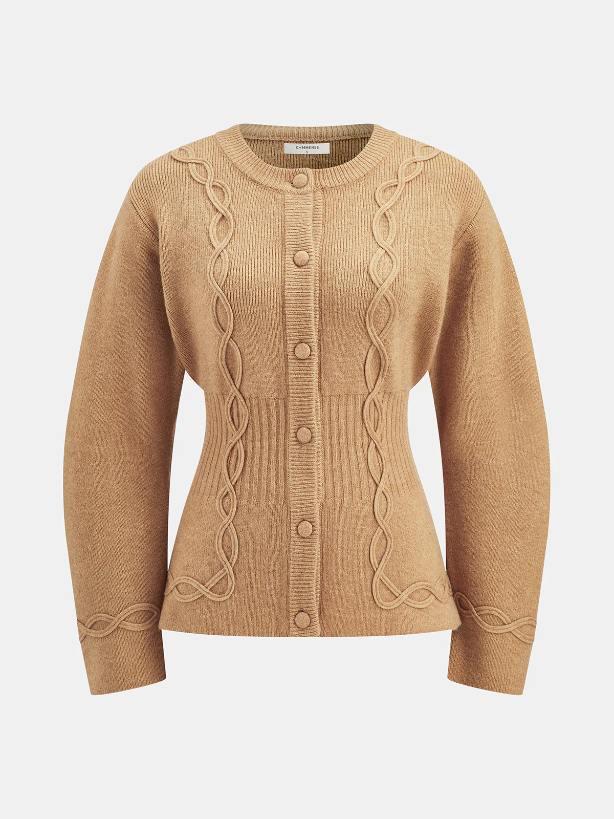 Cinched Waist Cable Knit Cardigan