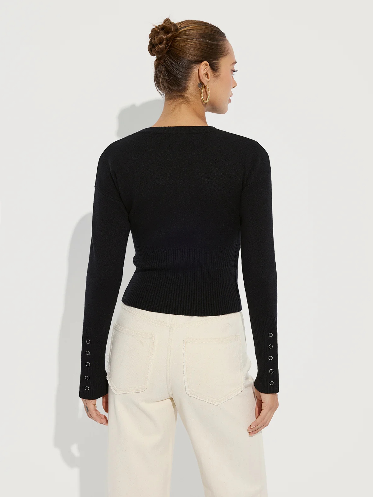 Cinched Waist Crew Neck Knit Cardigan - Image 6