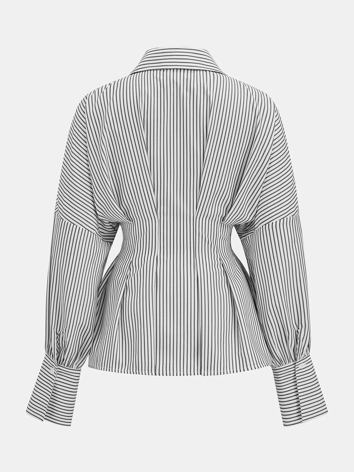 Cinched Waist Peplum Button-Front Striped Shirt - Image 2