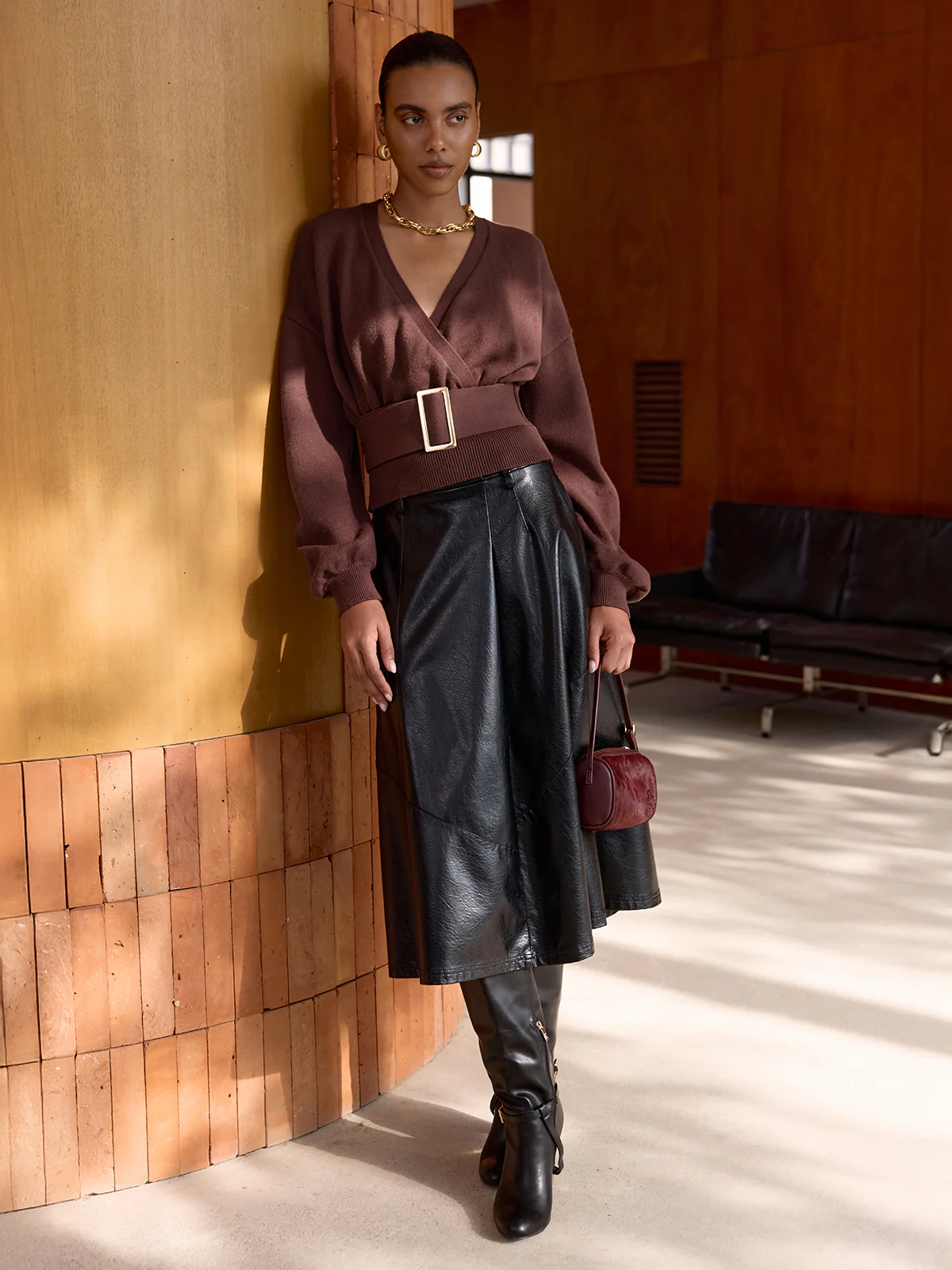 Cincher Waist Wrap Knit Top - Image 4
