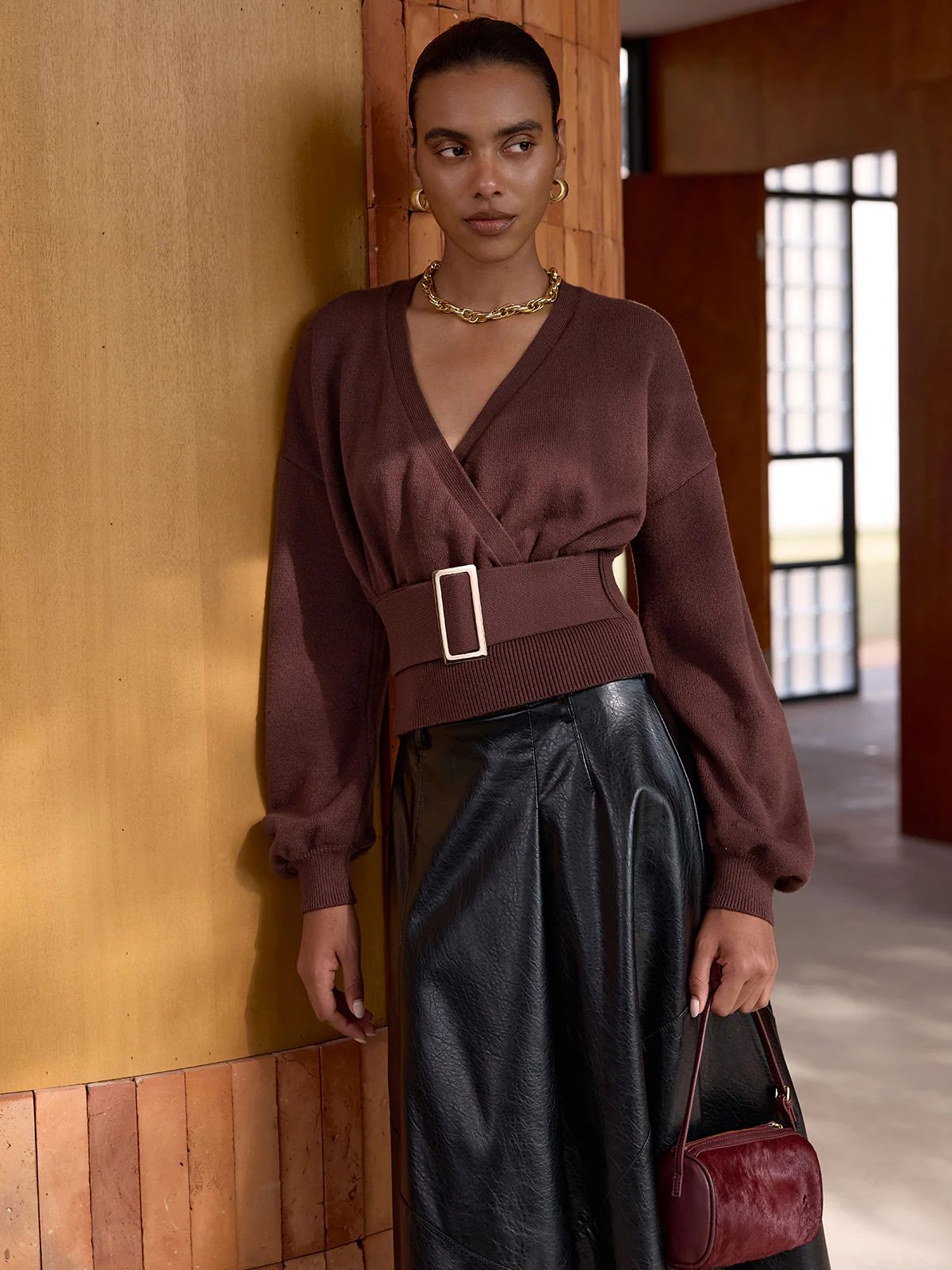 Cincher Waist Wrap Knit Top - Image 7