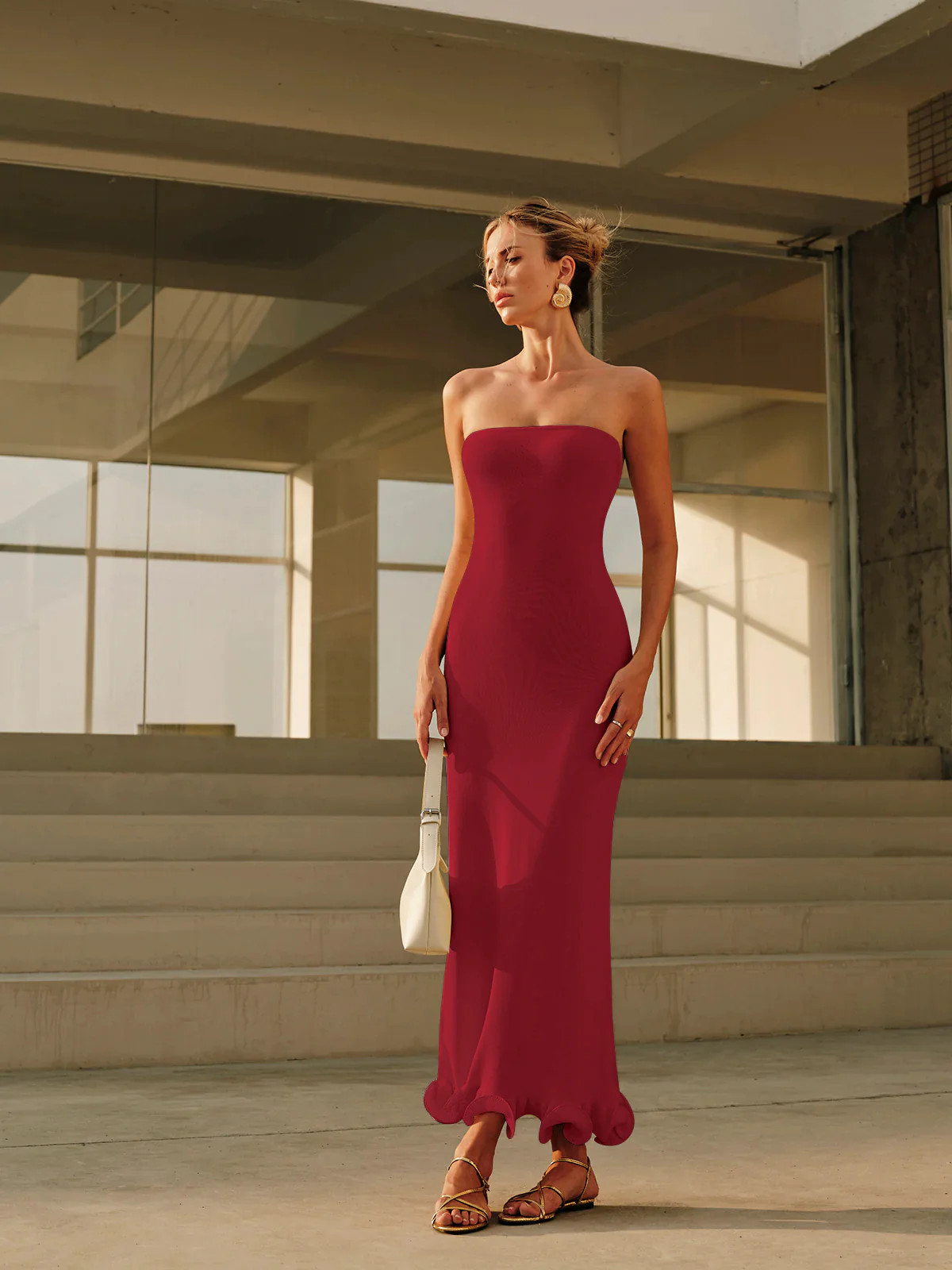 Cold-Shoulder Knit Ruffle Dress - Image 7