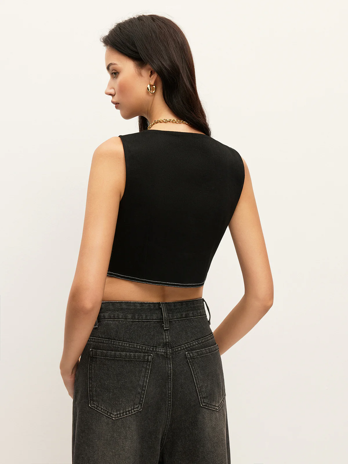Collared Button-Down Denim Top - Image 6