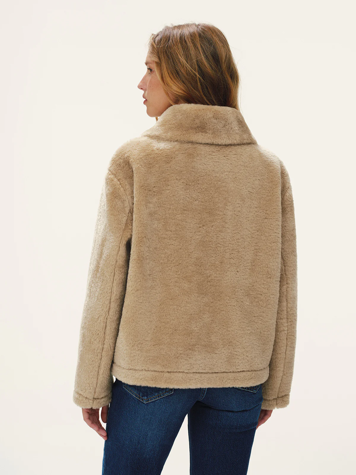 Collared Buttoned Faux Fur Coat - Image 6