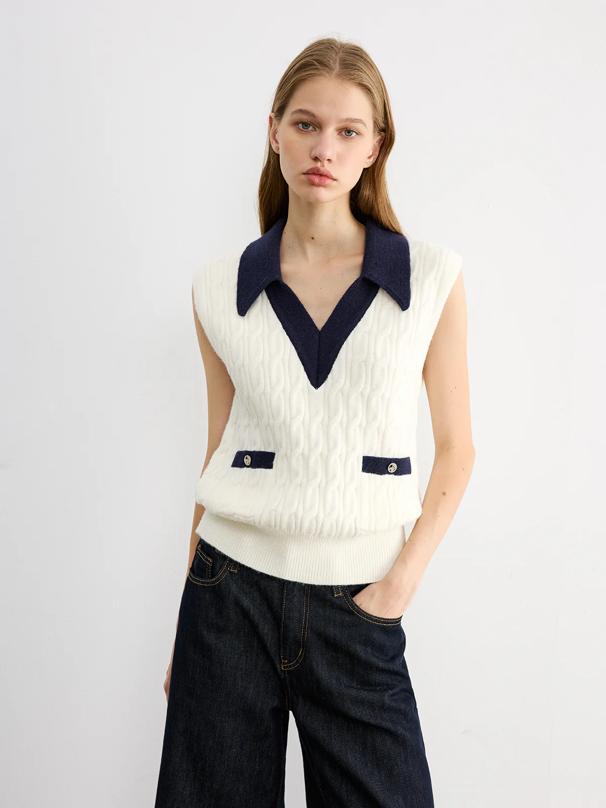 Collared Colorblock Knit Tank Top - Image 3