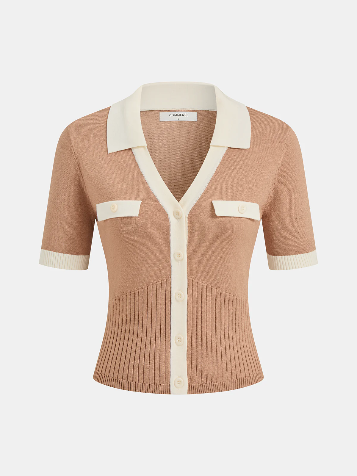 Collared Contrast Trim Button-Front Knit Top